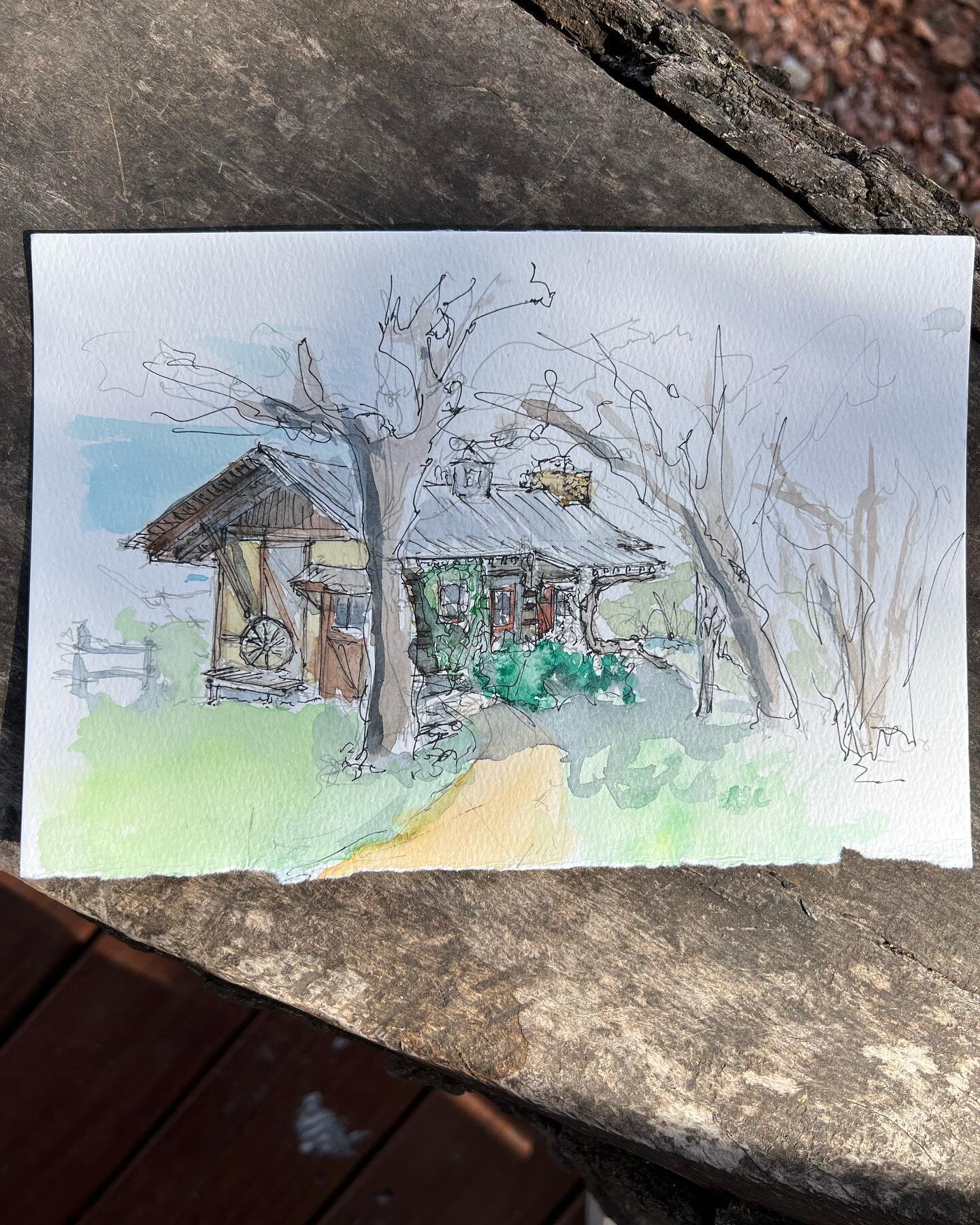 Went to Fredericksburg and spent the night in a Swiss log cabin&hellip; the creativity was palpable, couldn&rsquo;t help but draw it. @baronscreekside #watercolor #swisscabins #reverdesign #wine #fredricksburgtx