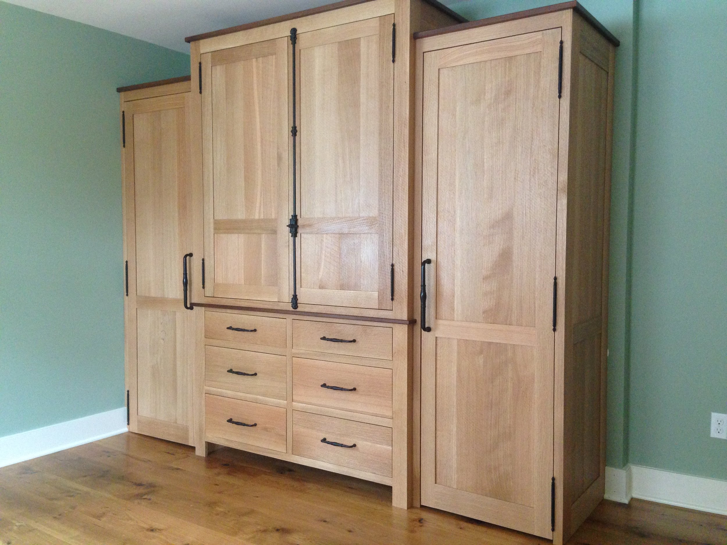 Rough Sawn Oak His:Hers Wardrobe with Walnut Accents 1.jpg