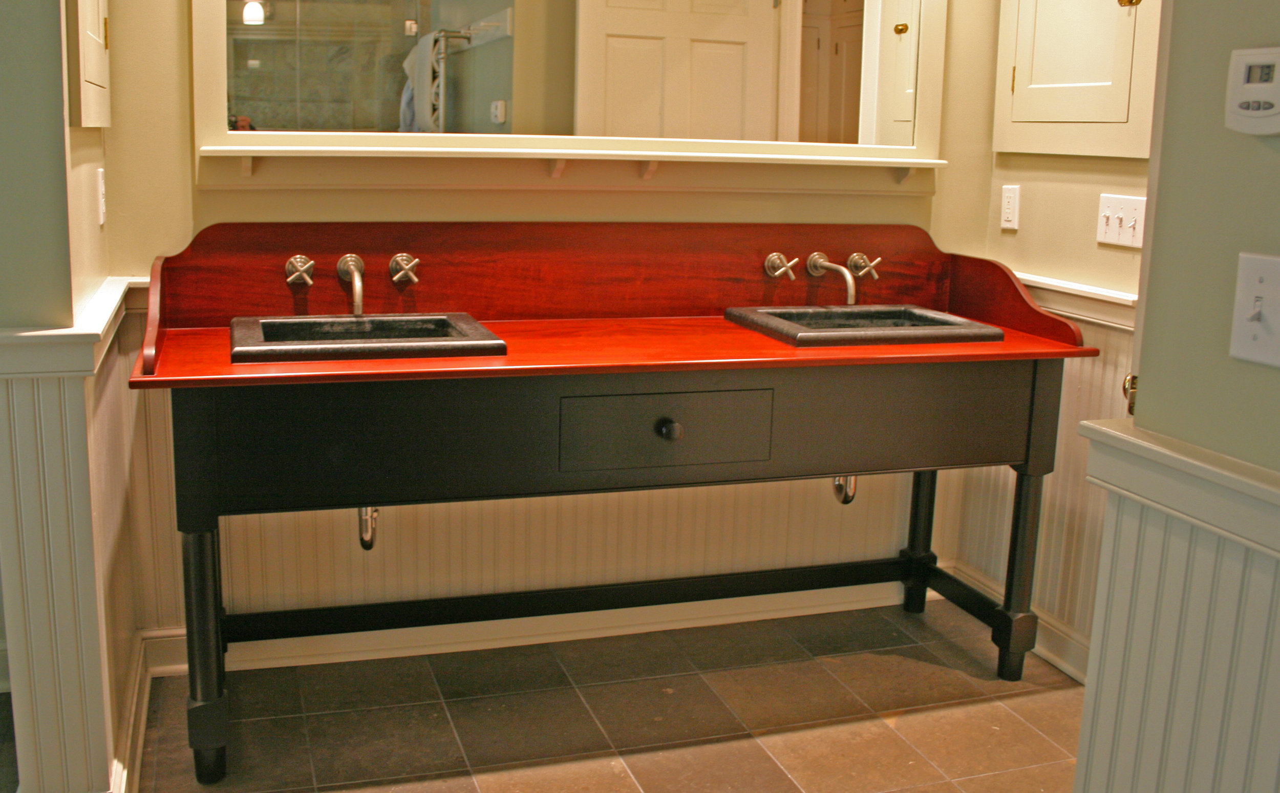 Shaker Vanity with Mahogany Top, Full Length Mirror, and Built-in Medicine Cabinets 1.jpg