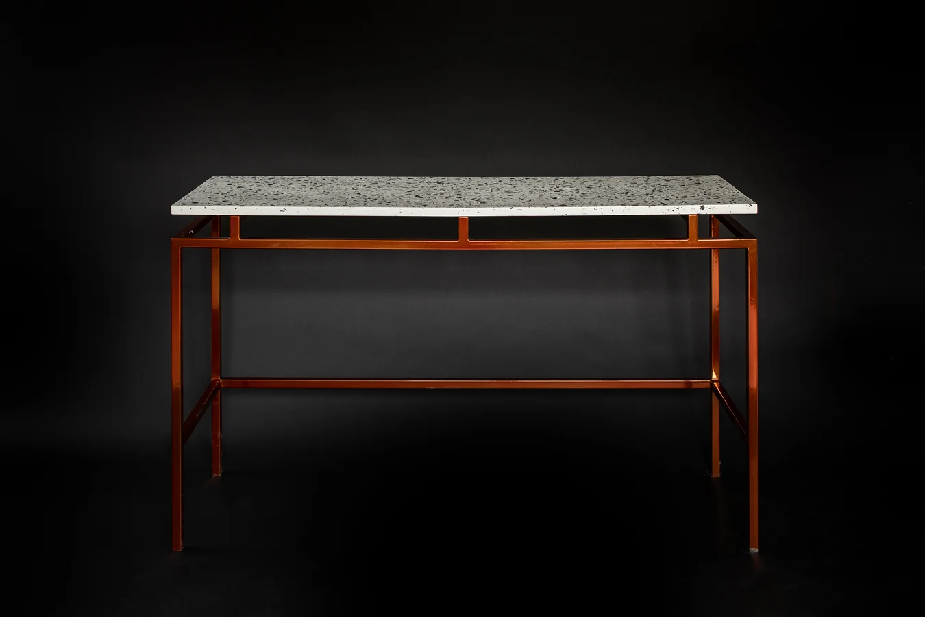 Copper finish + White Terrazzo stone with grey & black surface