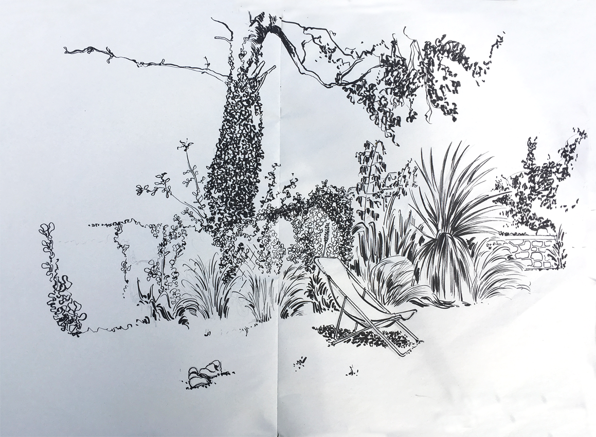 Bretagne, garden. Ink on paper, XVIII