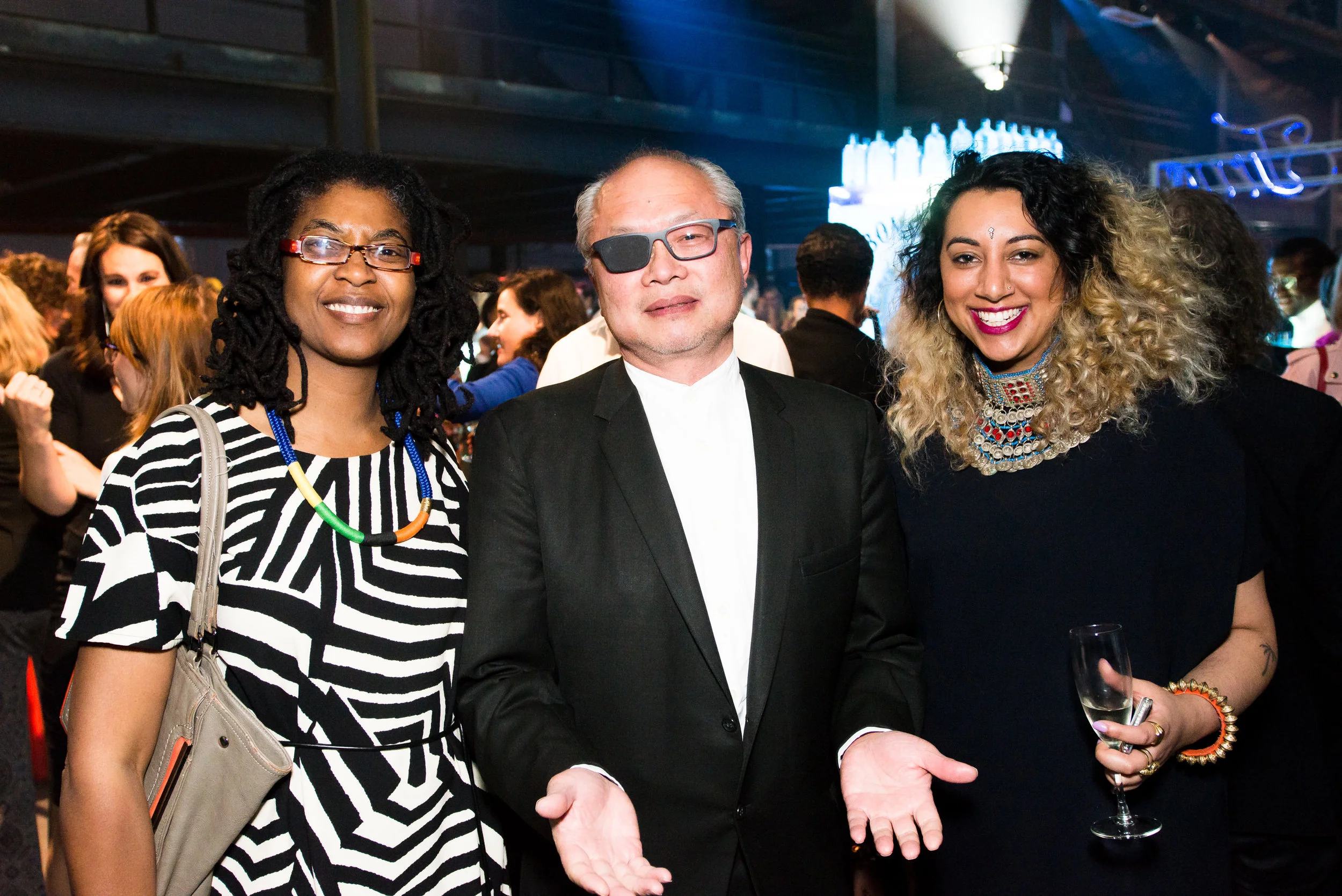 Kemi Liesanmi, Moe Chin and Diya Bij at Creativetime Gala at Brooklyn Navy Yards