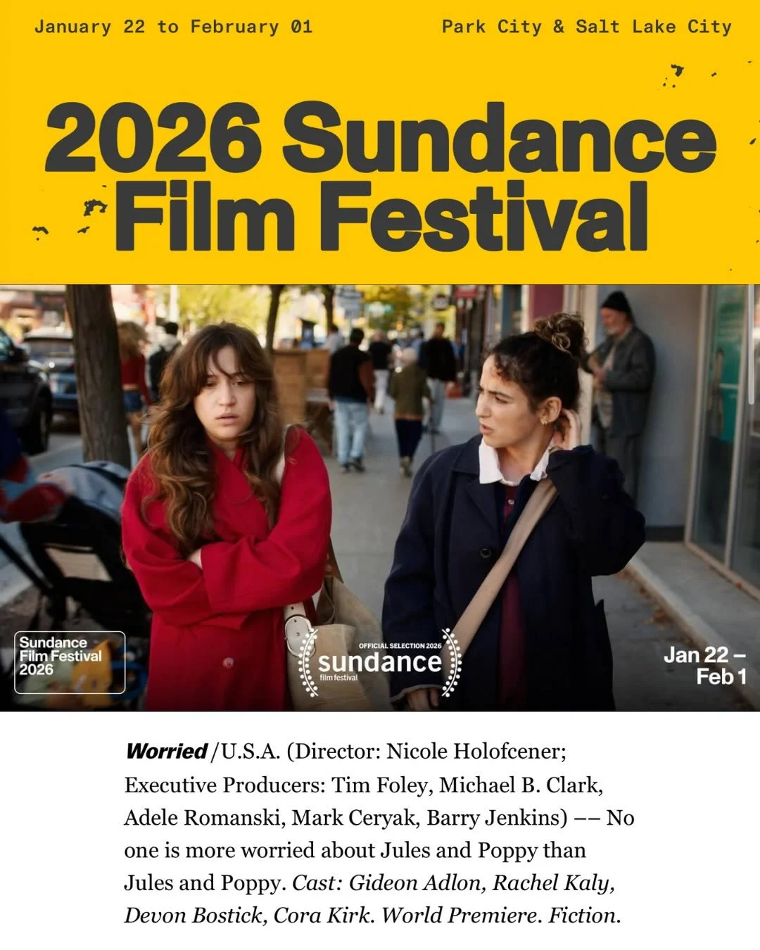 Two fantastic projects that Scythia Films service produced will premiere at Sundance 2026! 🍿❄️🎥 Congratulations to the phenomenal filmmaking teams!👏🏼 
&bull;
WORRIED | Episodic Competition ✨ 
Directed by Nicole Holofcener, written by Alexandra Ta