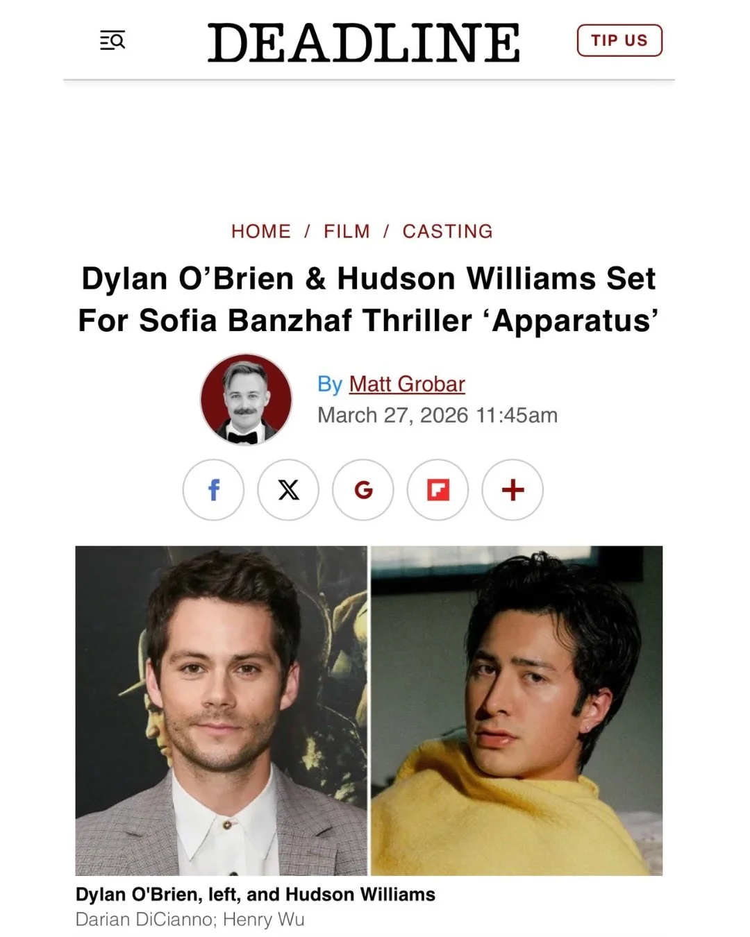 We&rsquo;re excited to share the news on APPARATUS, a darkly comedic thriller directed by Sofia Banzhaf and starring Hudson Williams and Dylan O&rsquo;Brien.

Producing alongside an exceptional group of partners, we&rsquo;re proud to be helping bring