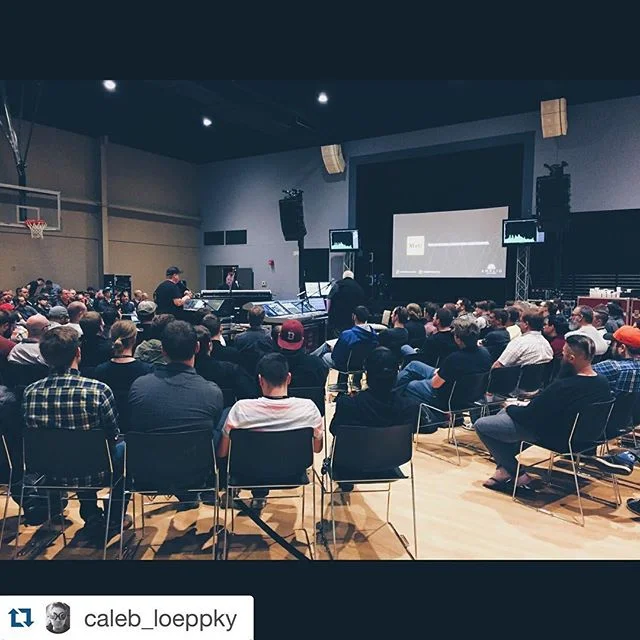 Our production department and some of our audio teams are here at @mxurocks listening to @leefields @cotmprod and @jeffsandstrom give us great leadership tips in mixing for the church! @nexo_official