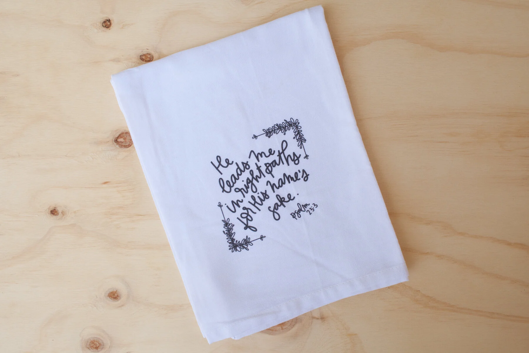 A tangible reminder that God has a reason behind and purpose for the path He has placed you on. “He Leads Me Tea Towel”