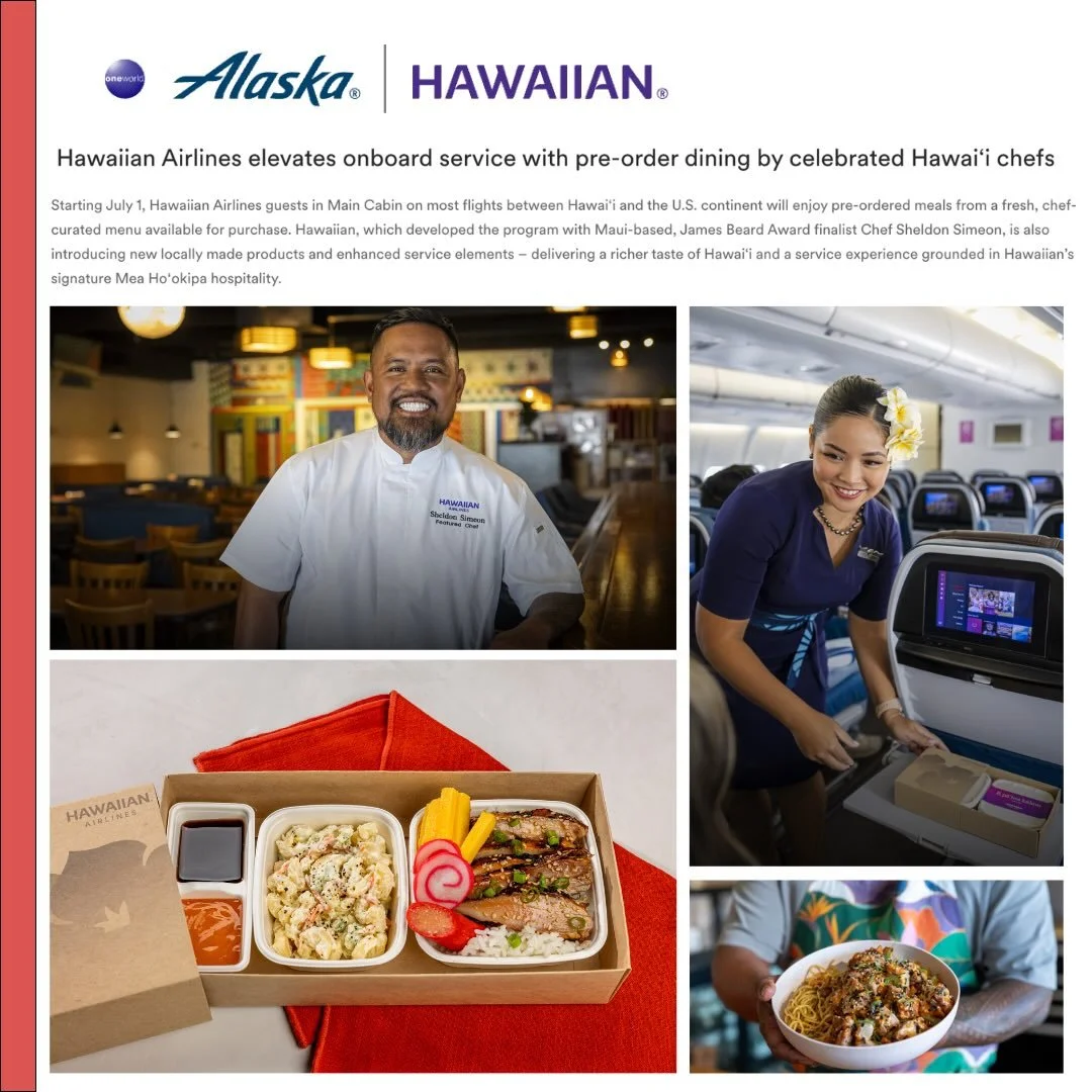 Big news for travelers to Hawaiʻi! @alaskaair and @hawaiianairlines are elevating the onboard experience. Starting July 1, Main Cabin guests can pre-order fresh, locally-inspired meals designed exclusively by celebrated Hawaiʻi chef @chefwonder. Love