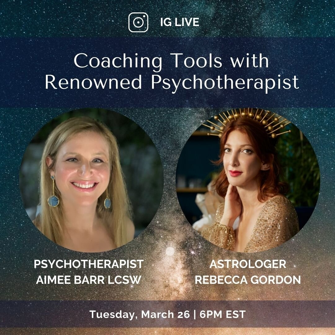 Tonight you are invited to join me &amp; renowned psychotherapist @aimeebarrlcsw as we discuss key coaching tools for astrologers. You will not want to miss this. 🌟

TONIGHT 
3/26
6:00pm ET

JOIN ON MY IG @rebeccagordonastrology

New Course with gue