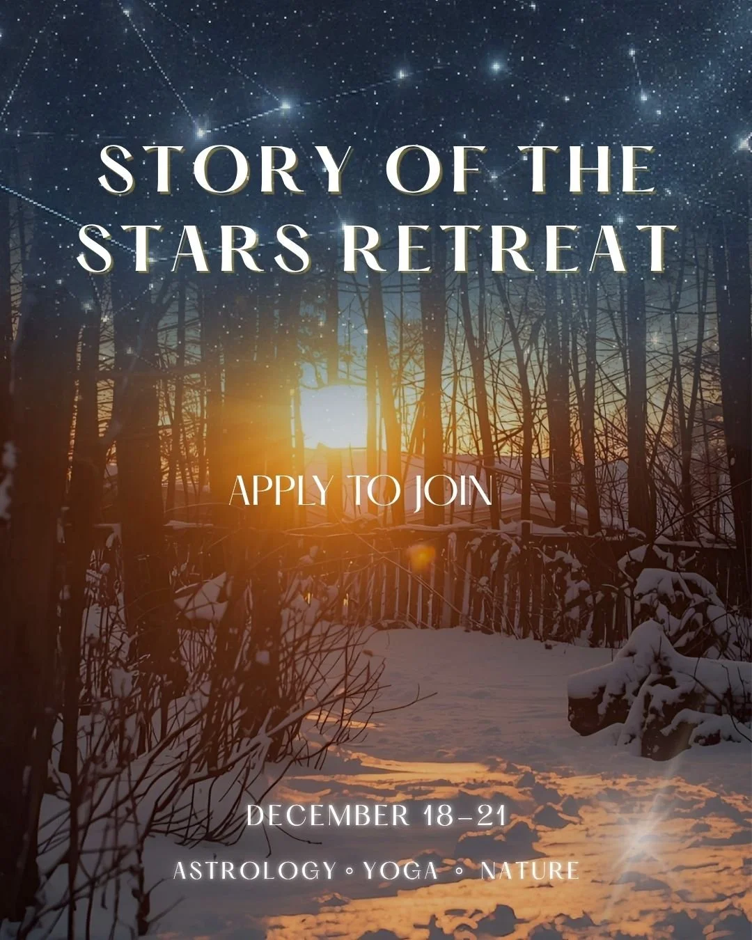 WINTER SOLSTICE with me at @thethyme_ in the Berkshires ☀️
Retreat Dates: Dec 18-21

Perched atop beautiful mountains, explore the fixed star stories you carry and even view them through a telescope. 

This retreat is not only an exploration of the h
