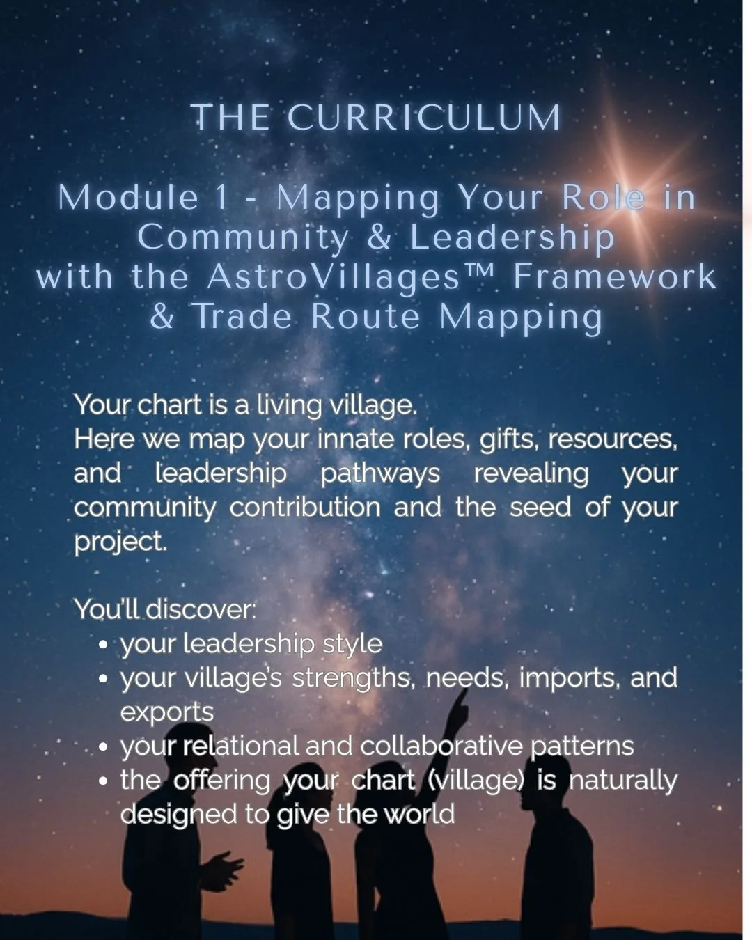 The future of astrology is collaborative.

This program is designed for teachers, coaches, and visionaries who want to bring astrology into their communities as a tool for connection, creativity, and leadership.

Each live session is an experiment in