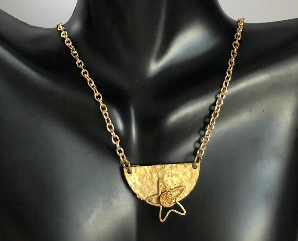 Half-moon Gold Druzy Necklace