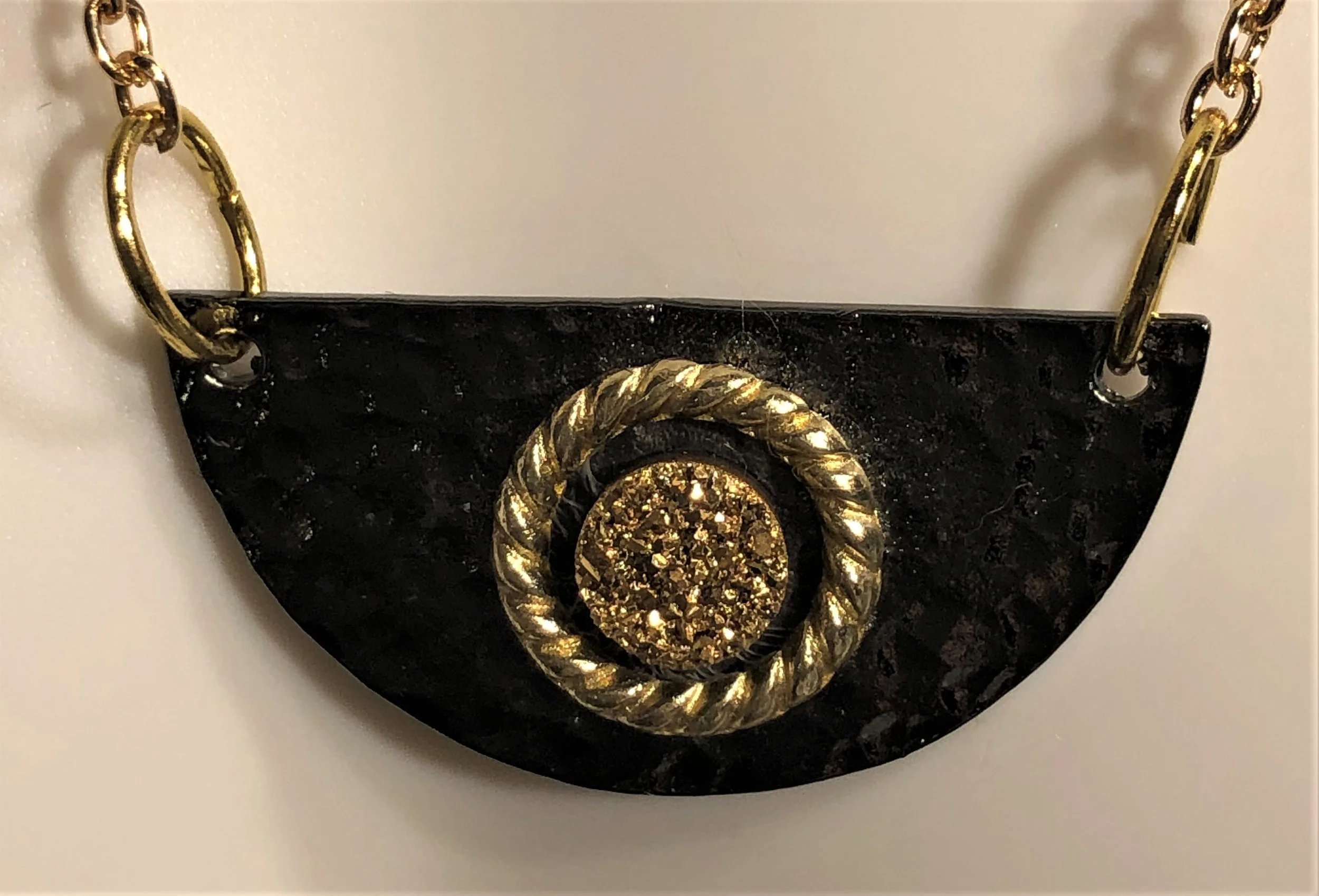 Half-moon Gun Metal Druzy Necklace