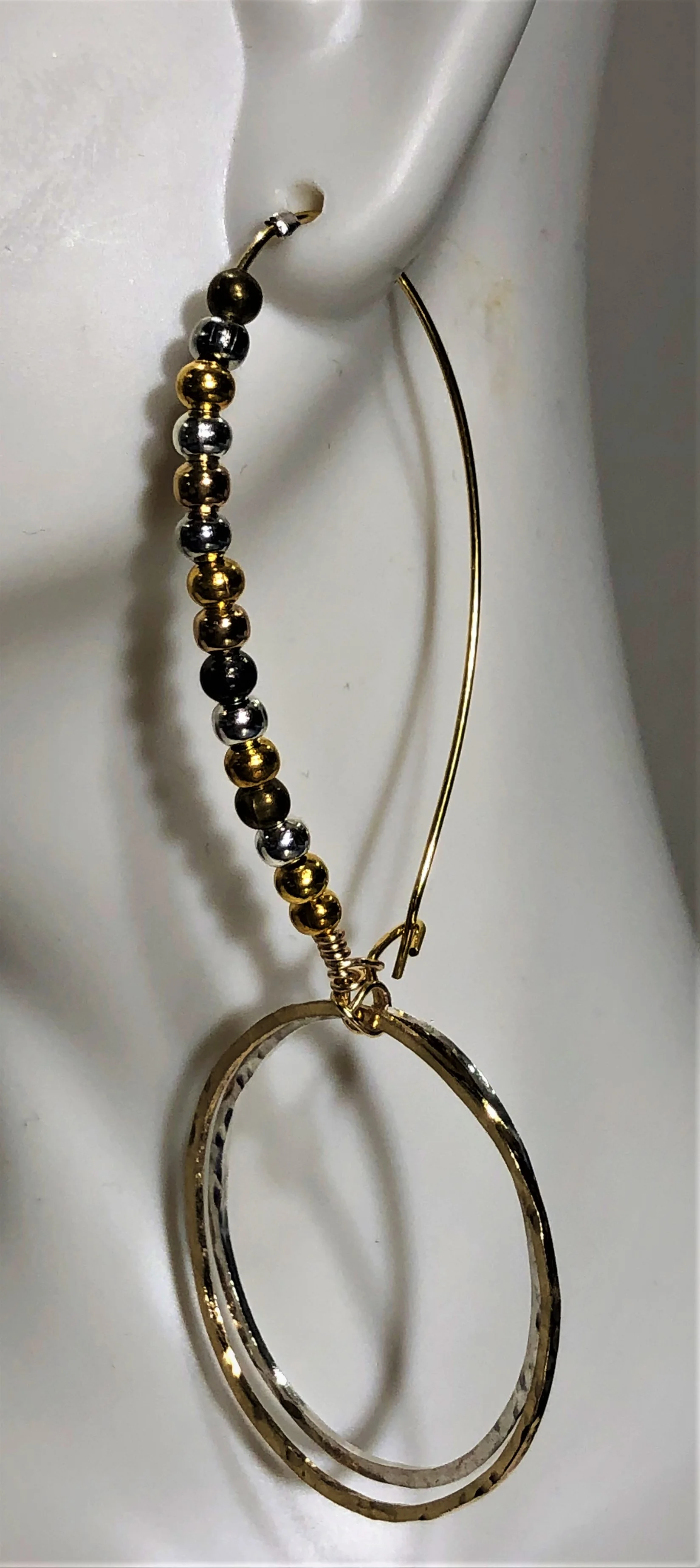 Double Hoop Two-tone Hammered Earrings