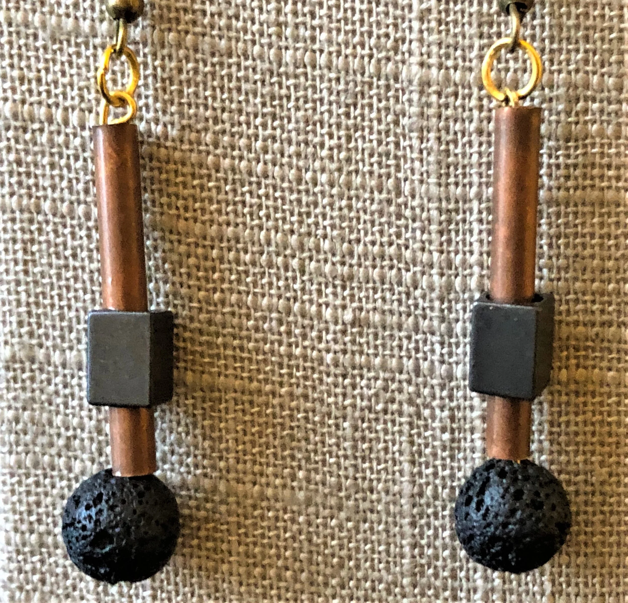 Cooper Tube and Lava Earrings