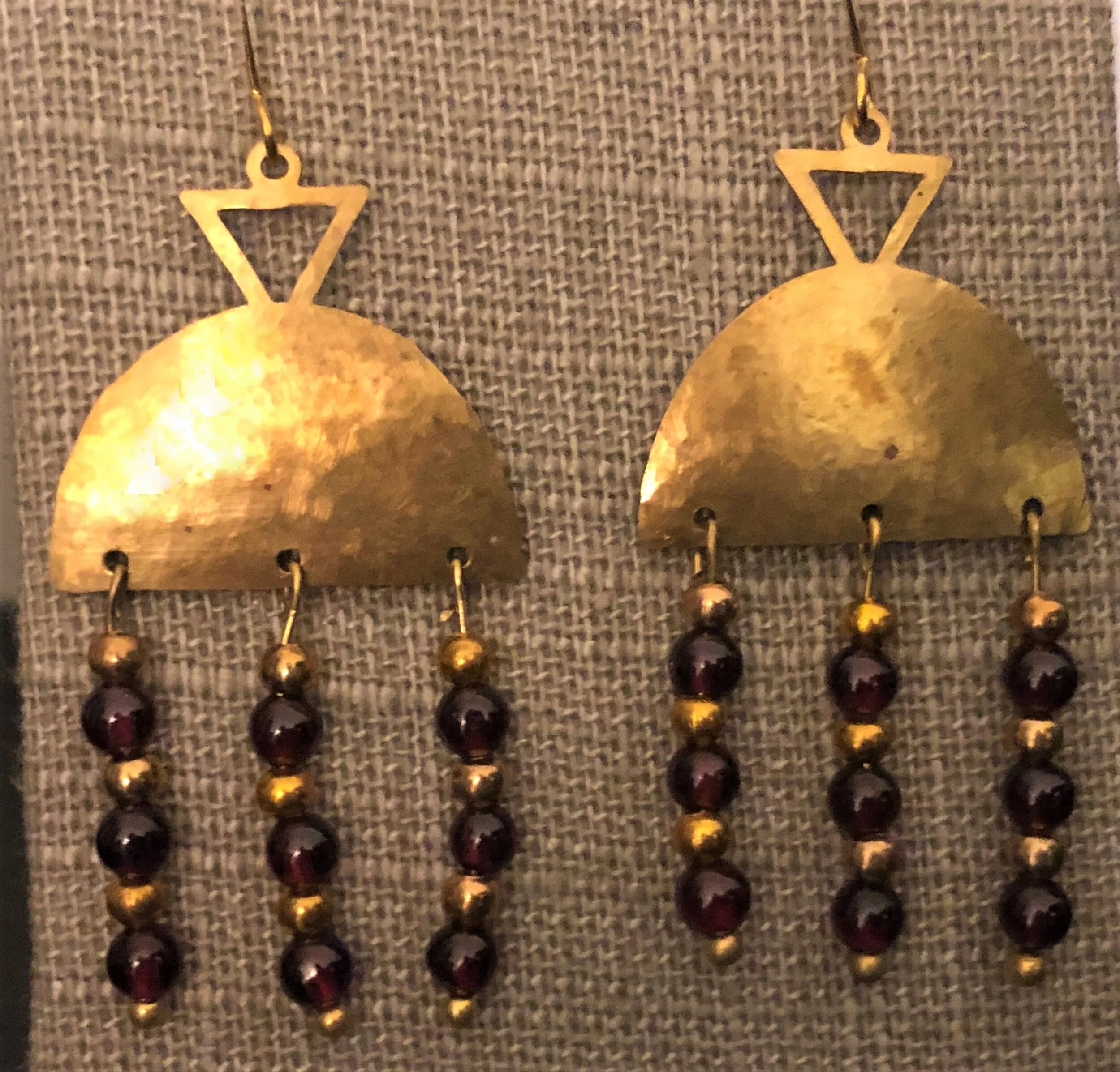 Garnet and Brass Earrings