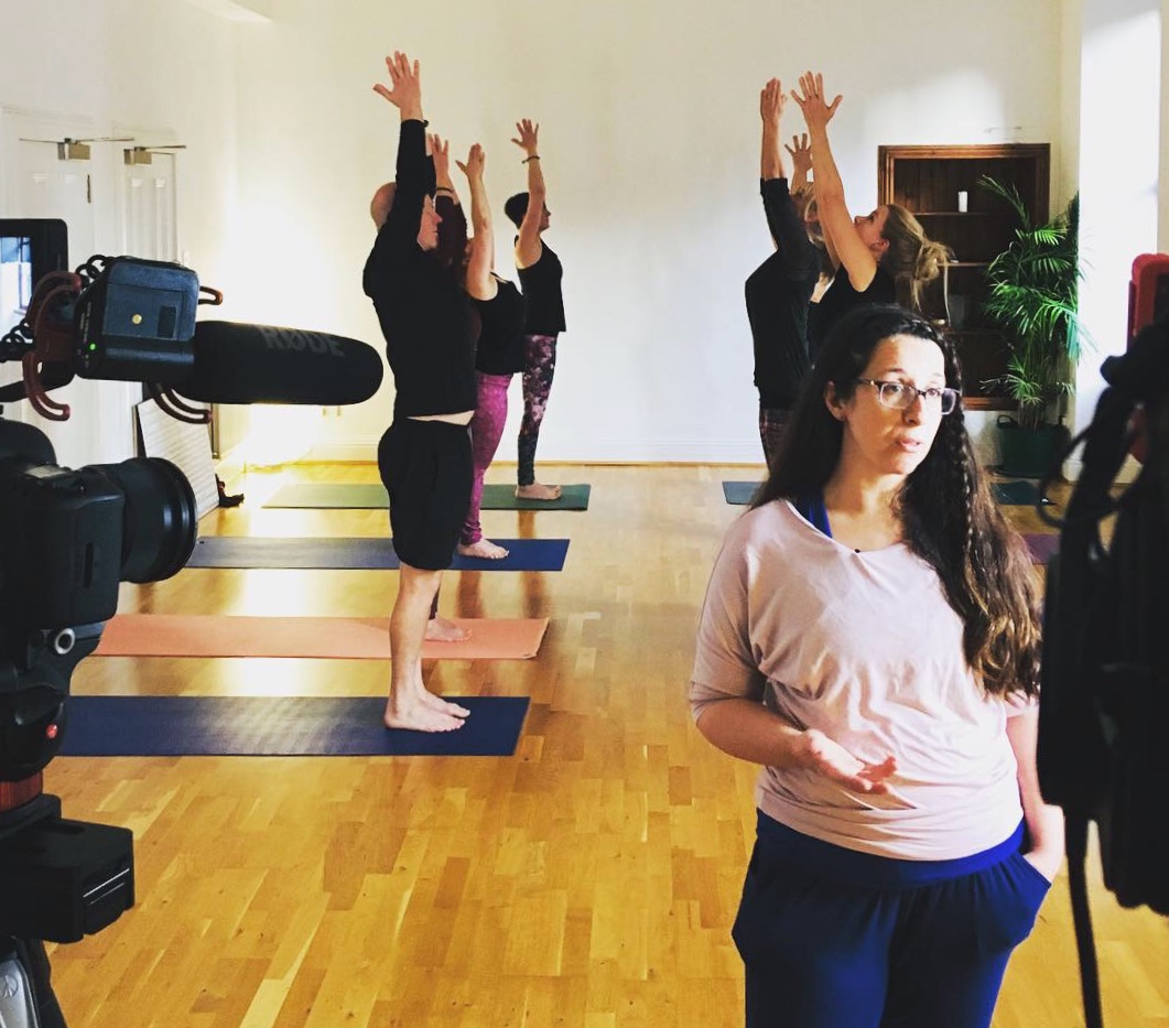 Lindsey & other Yoga teachers filming for a SAMH campaign, on location at Merchant City Yoga, Glasgow. Dec 2018