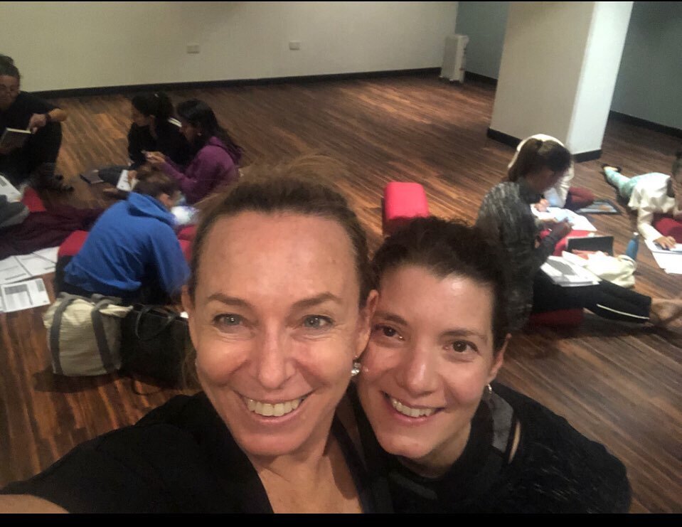 Still teaching together. @mireiaosborneyoga and @valerie.yamayoga team teaching a teacher training class last year. Now we teach the online vinyasa classes together. 

Check them out @yamayogastudios.com/schedule 

#onlineyoga #zoomyogaclasses #zoomy