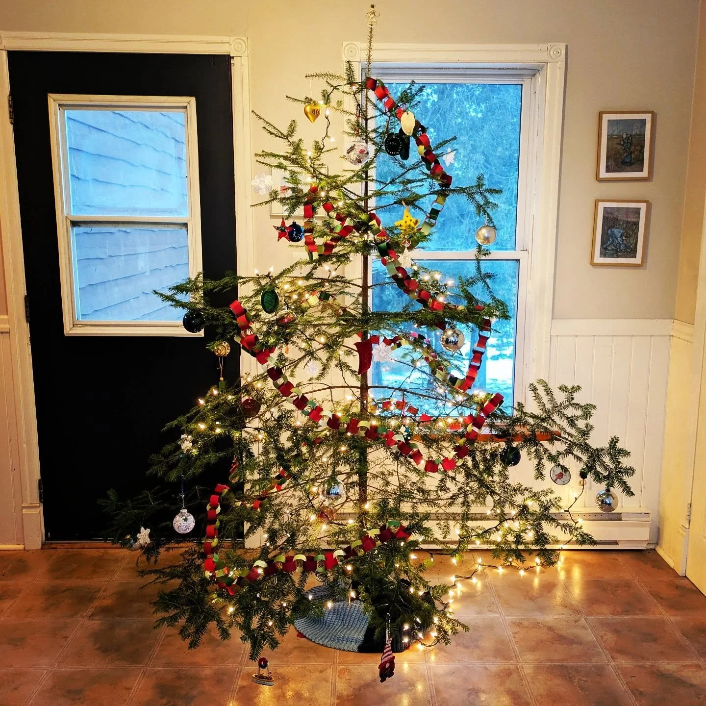 The Christmas Tree is in and decorated! #wildchristmastree #farmhouse #cedarknollfinch