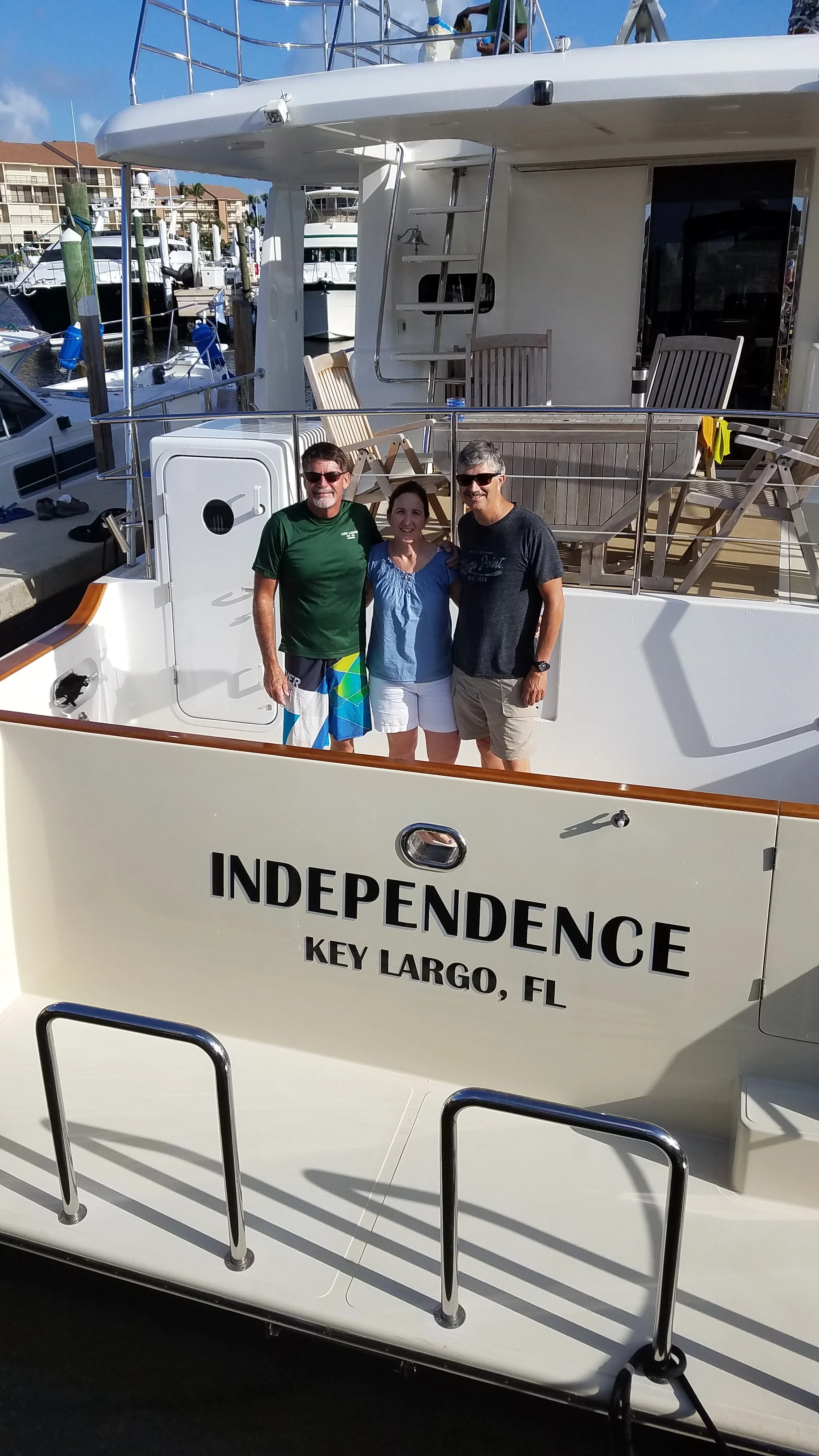 Our first overnight guests help us celebrate naming the boat.