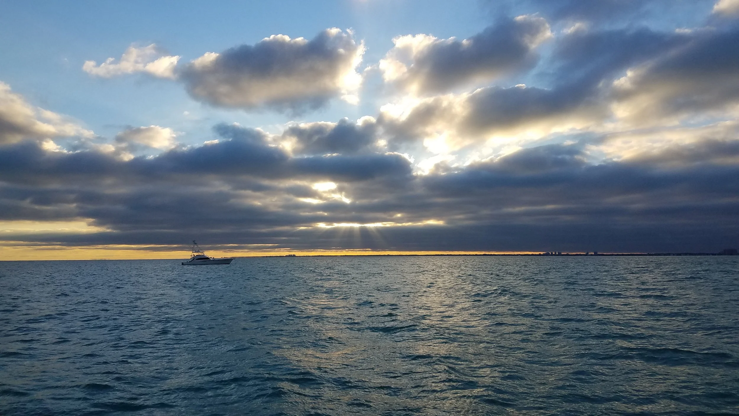 Almost sunset at our anchorage in Biscayne Bay