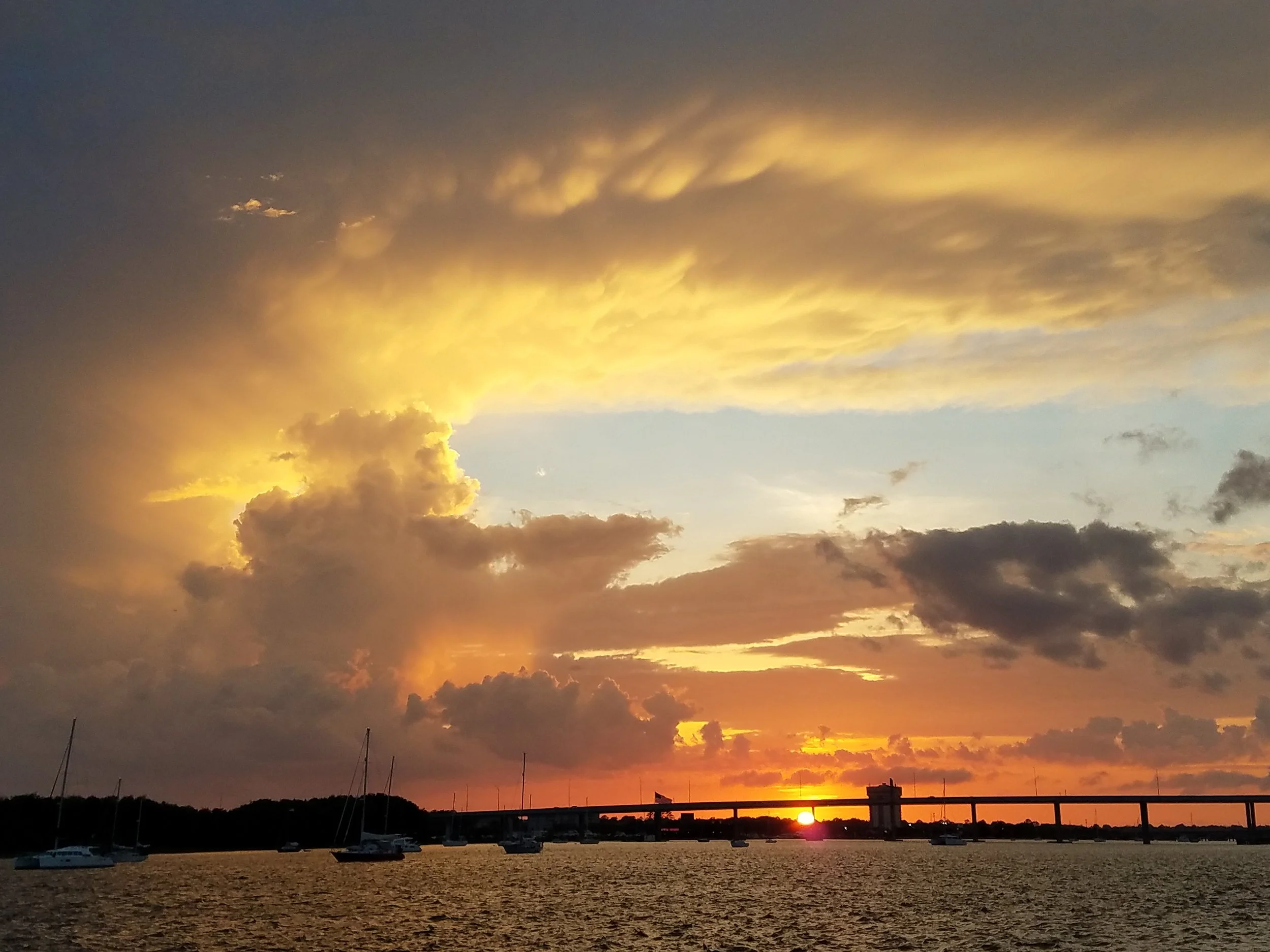 The sunset view from the Independence at the Charleston City Marina
