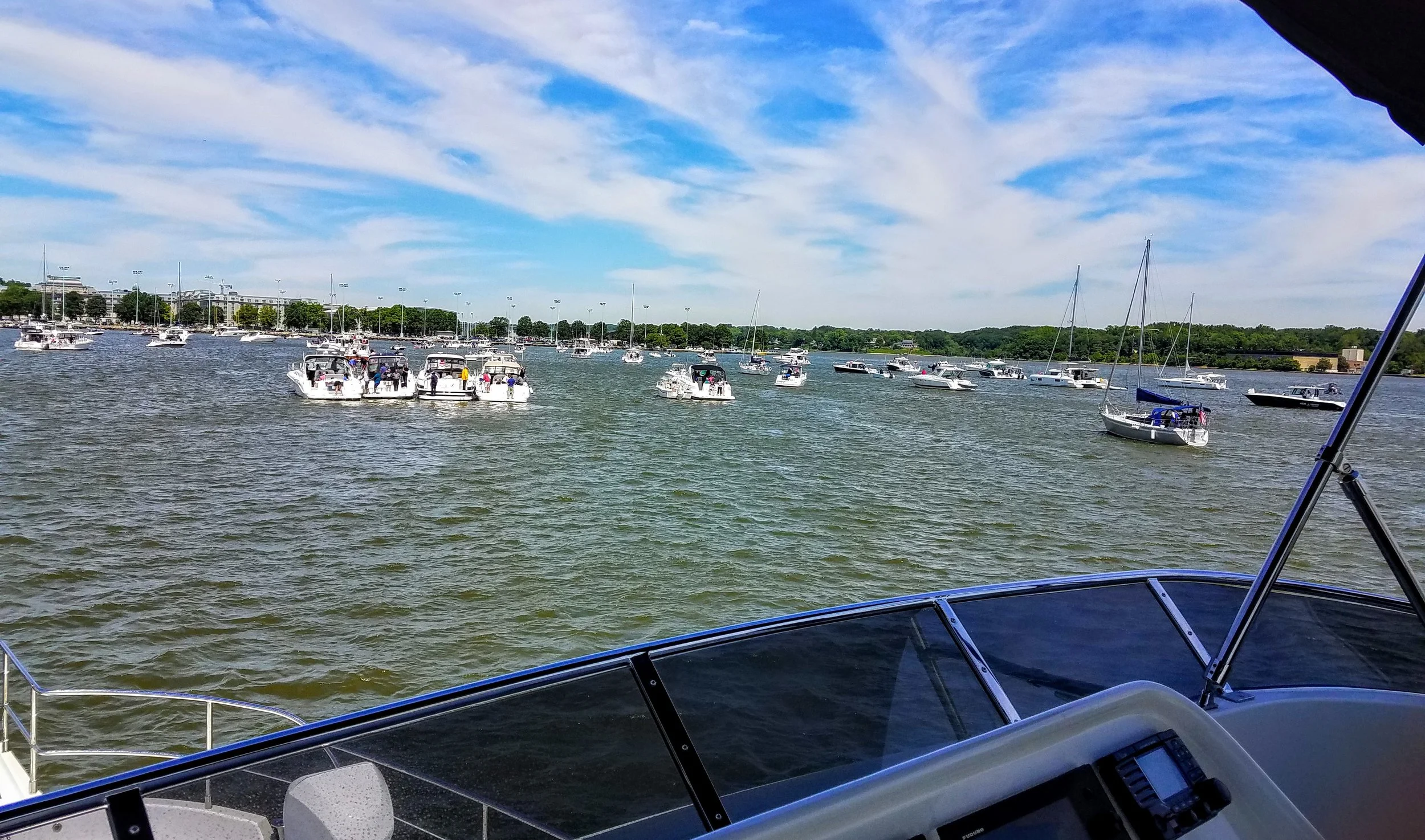This picture does not do the situation justice, as Larry had to do some very fancy maneuvering to get by all the boat traffic in this tiny harbor.