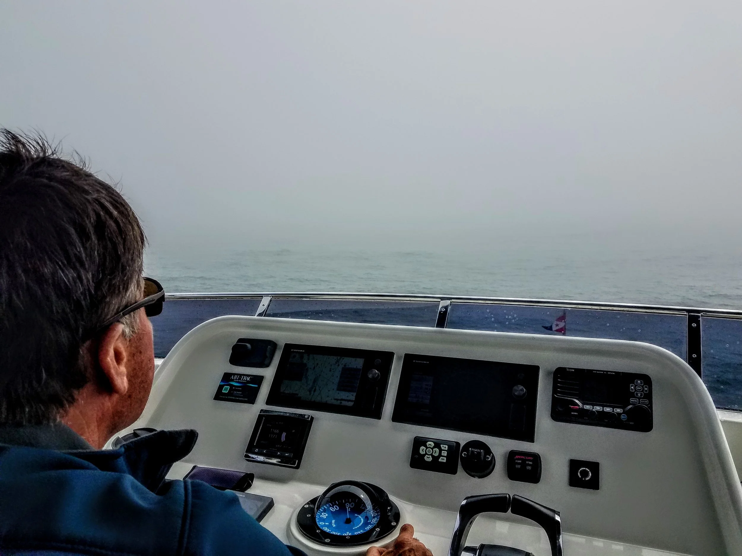Our first ‘down-to-the-deck’ fog day. Conditions persisted for most of the day while we transited from Atlantic City, N.J. to the Manasquan River Inlet to Brielle, N.J.