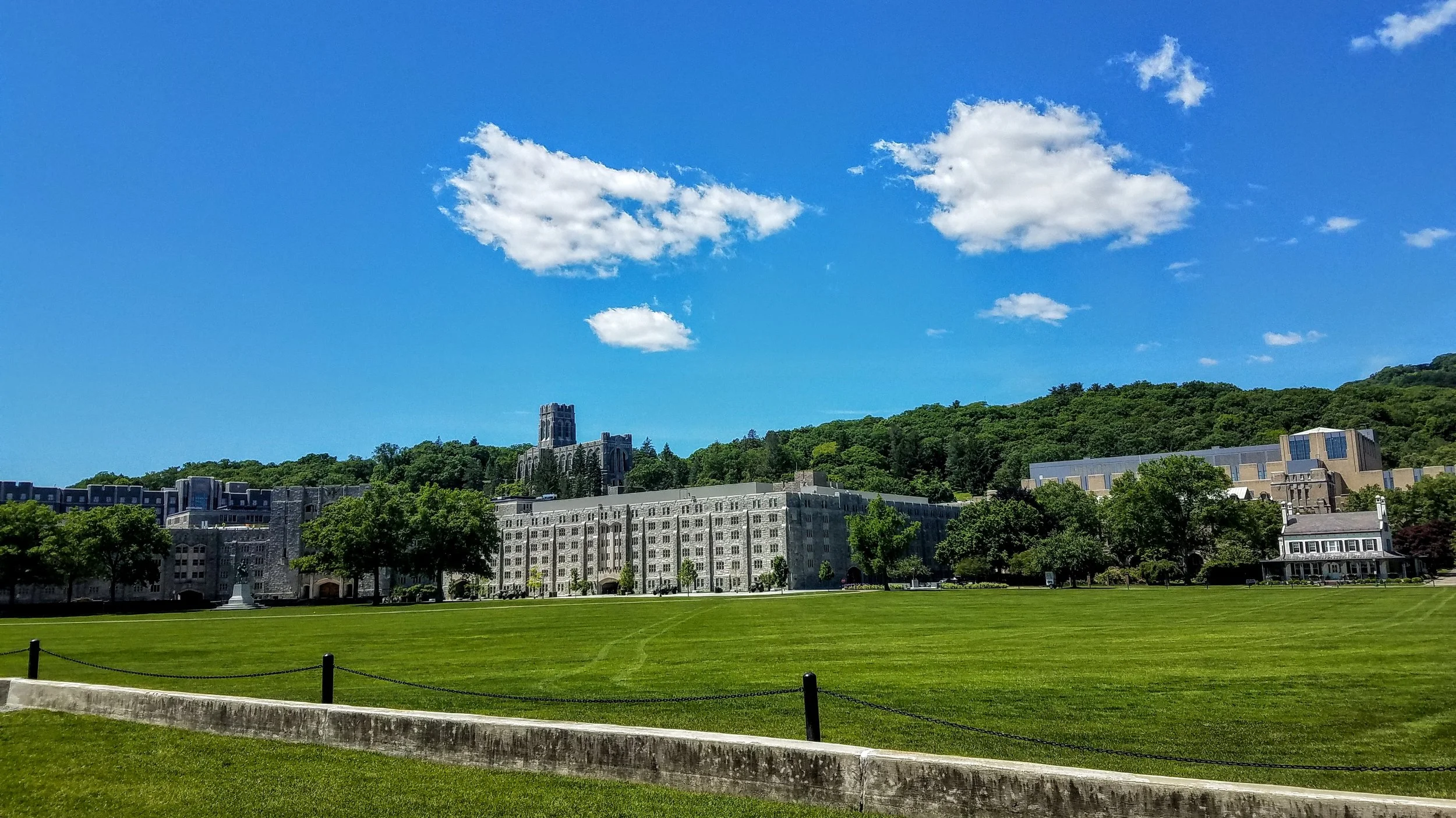 West point campus. The Chapel above, barracks and parade grounds below