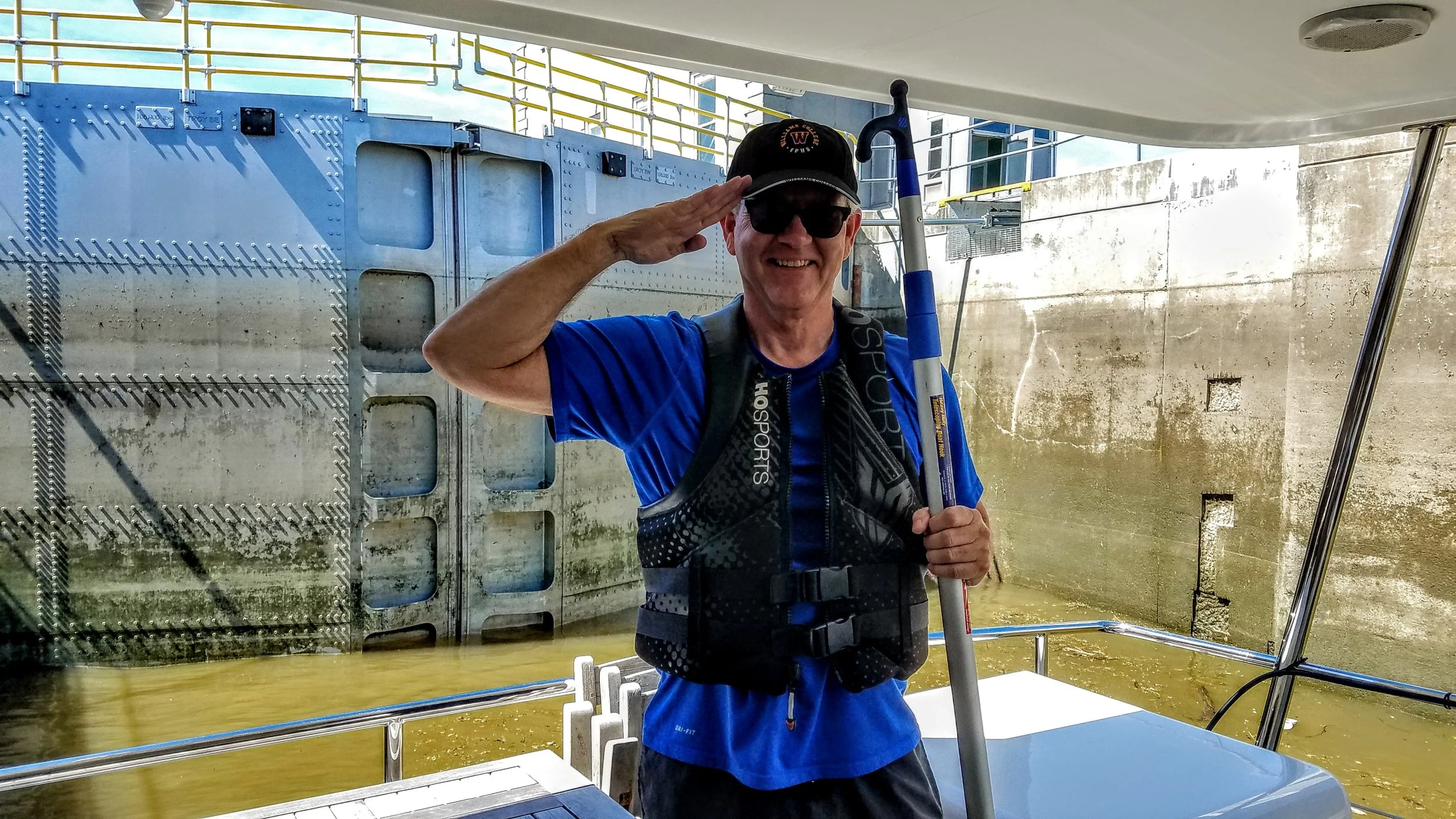 Jim Lennon ready for duty at the Troy Lock…doors closed means water level is rising