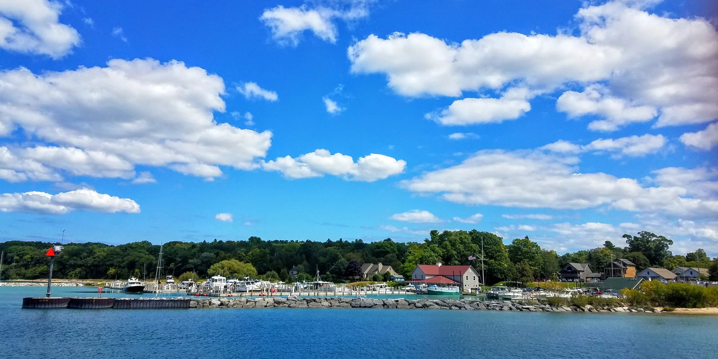 Entering Leland Harbor on a lovely, calm day