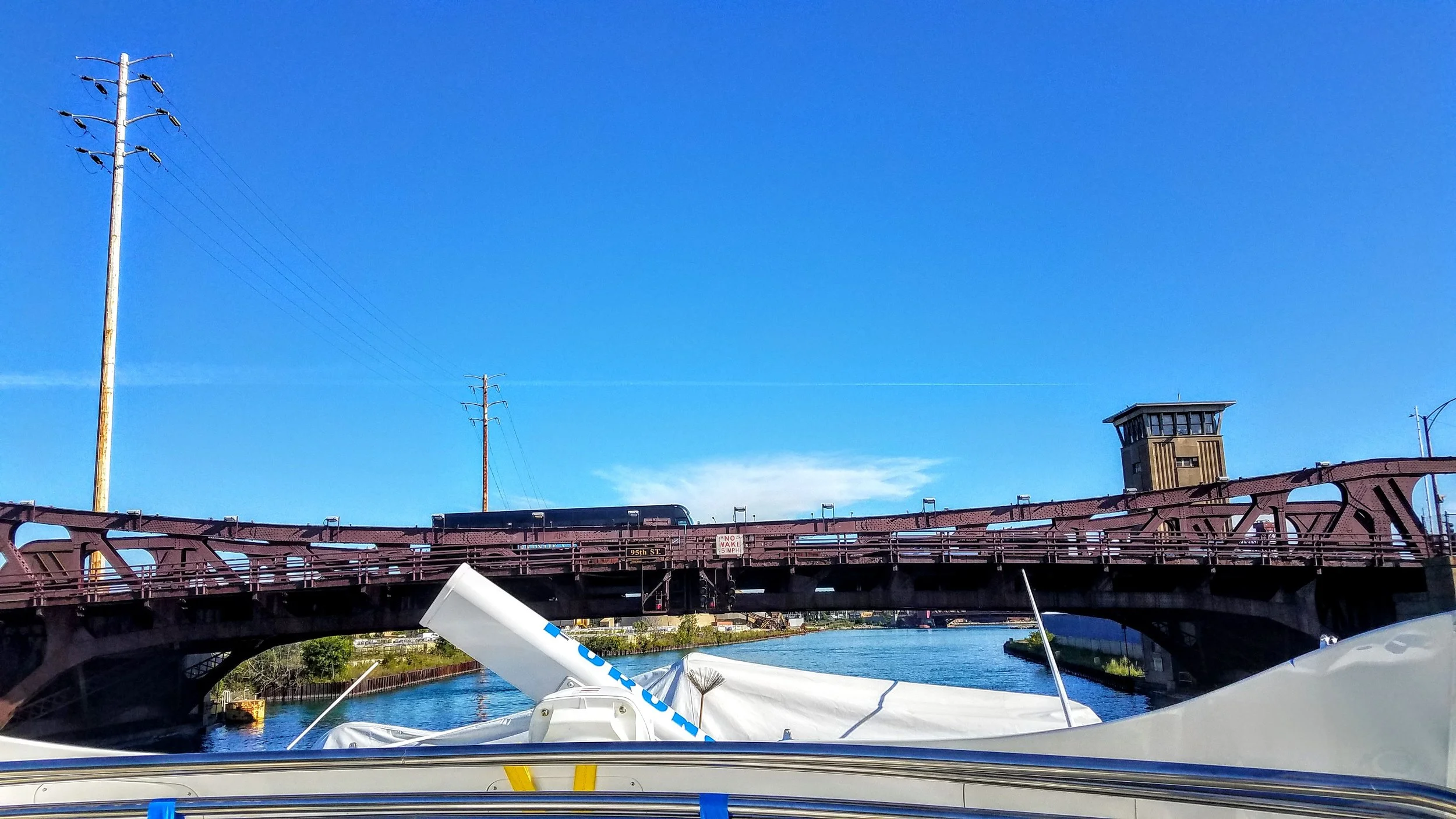 The 95th Street bridge barely stayed open for us to pass (stern view)