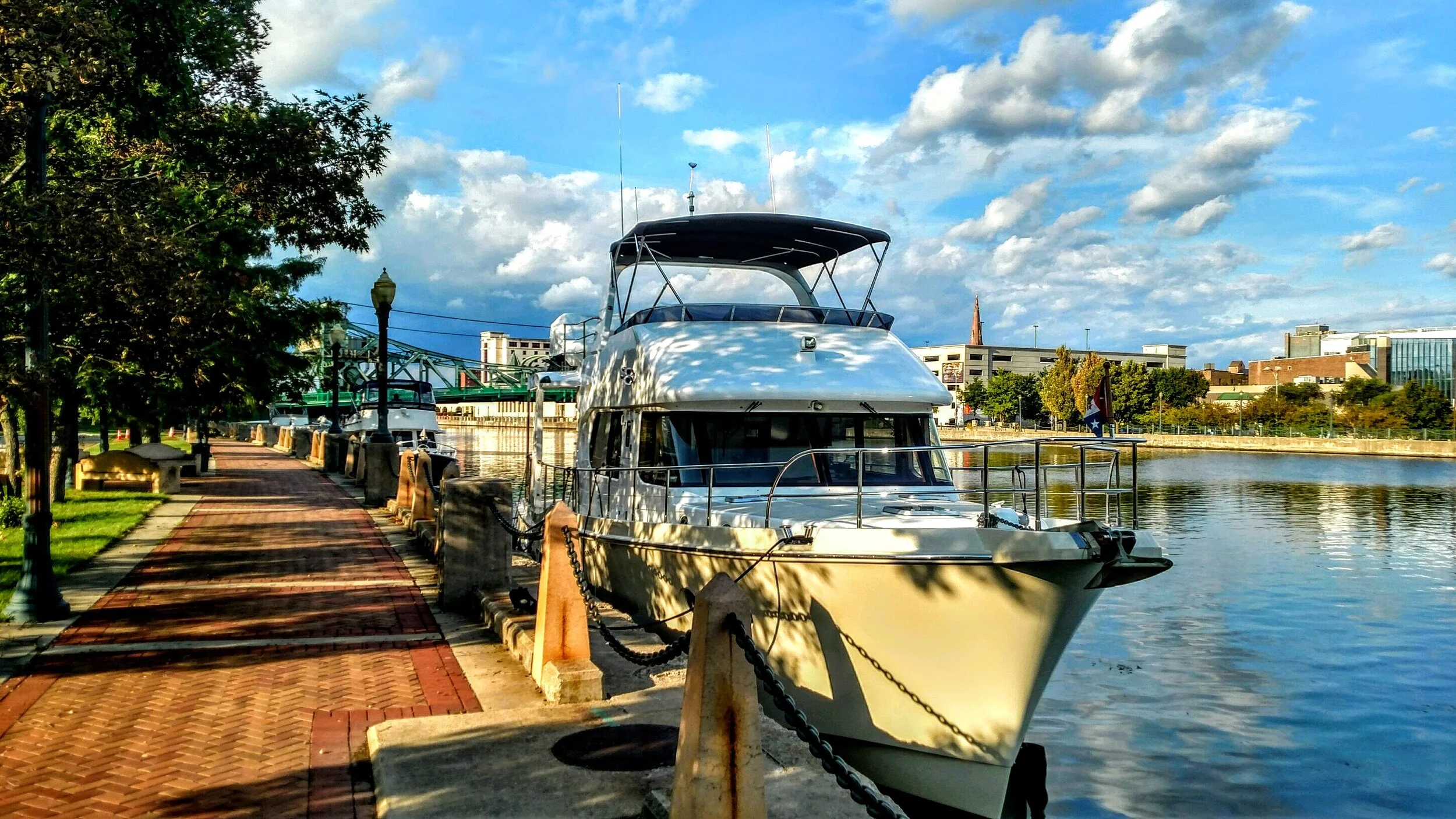 On the wall at Joliet with the bimini and arch back in place. Louis Joliet was an early French explorer and fur trader who first dreamed of the idea of connecting the Illinois River to Lake Michigan
