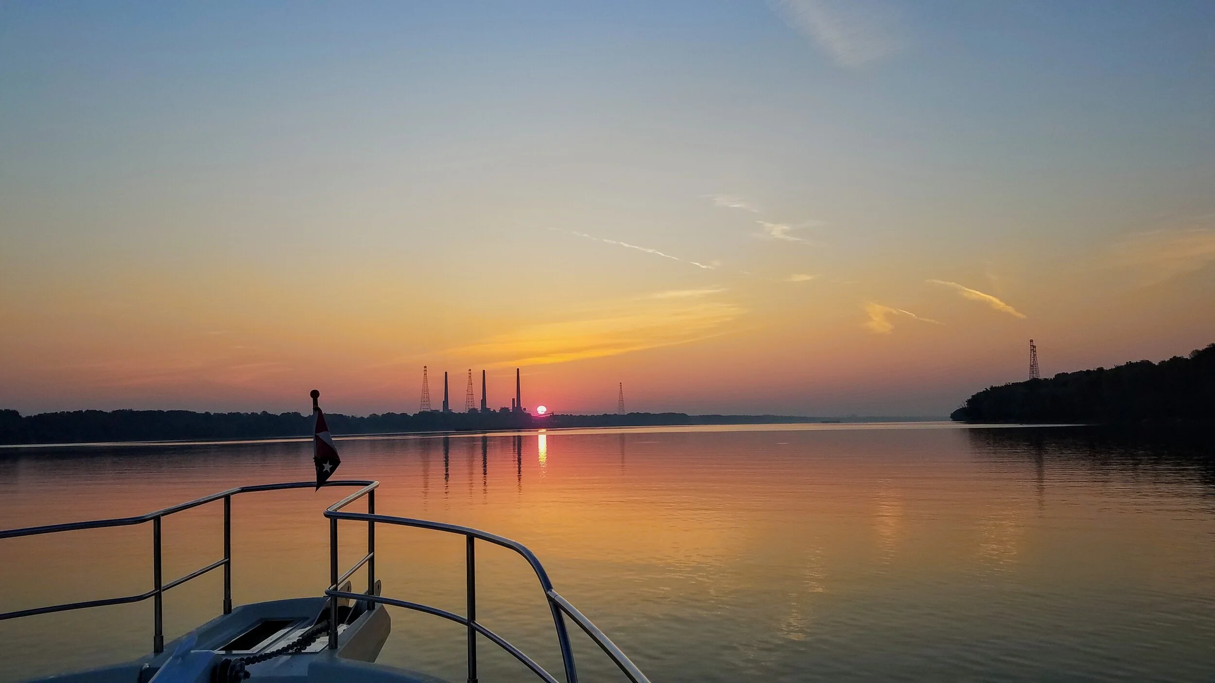 The sunrise from our anchorage on the Ohio River