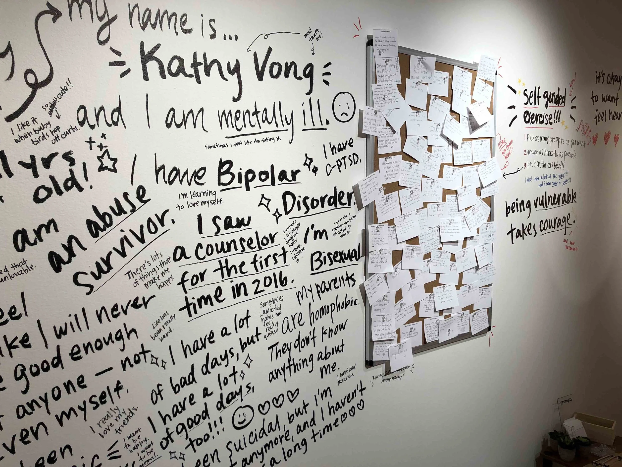 Hand-drawn mural I made containing many honest statements about myself—who I am as a person, the things I’ve been through, and how I feel.