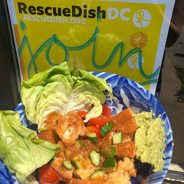 Hey! It&rsquo;s @teaism_dc &lsquo;s Rescue Panzanella! With stale bread, broccoli stem pesto and juicy tomato bits it&rsquo;s a star. .
.
Listen to the panzanella and join us! #RescueDishDC goes through July 20. For a list of DC restaurants featuring