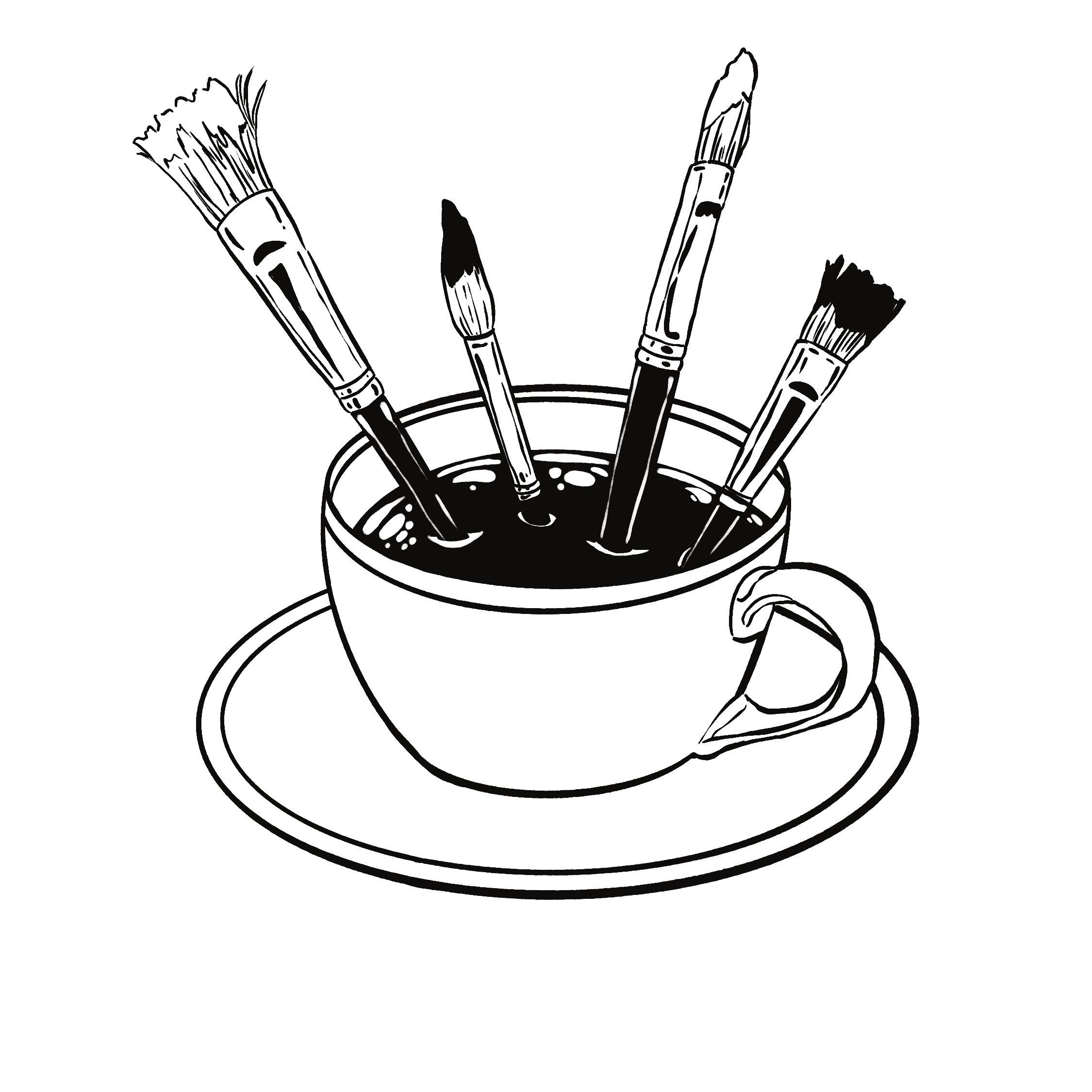 a cup of tea with paintbrushes