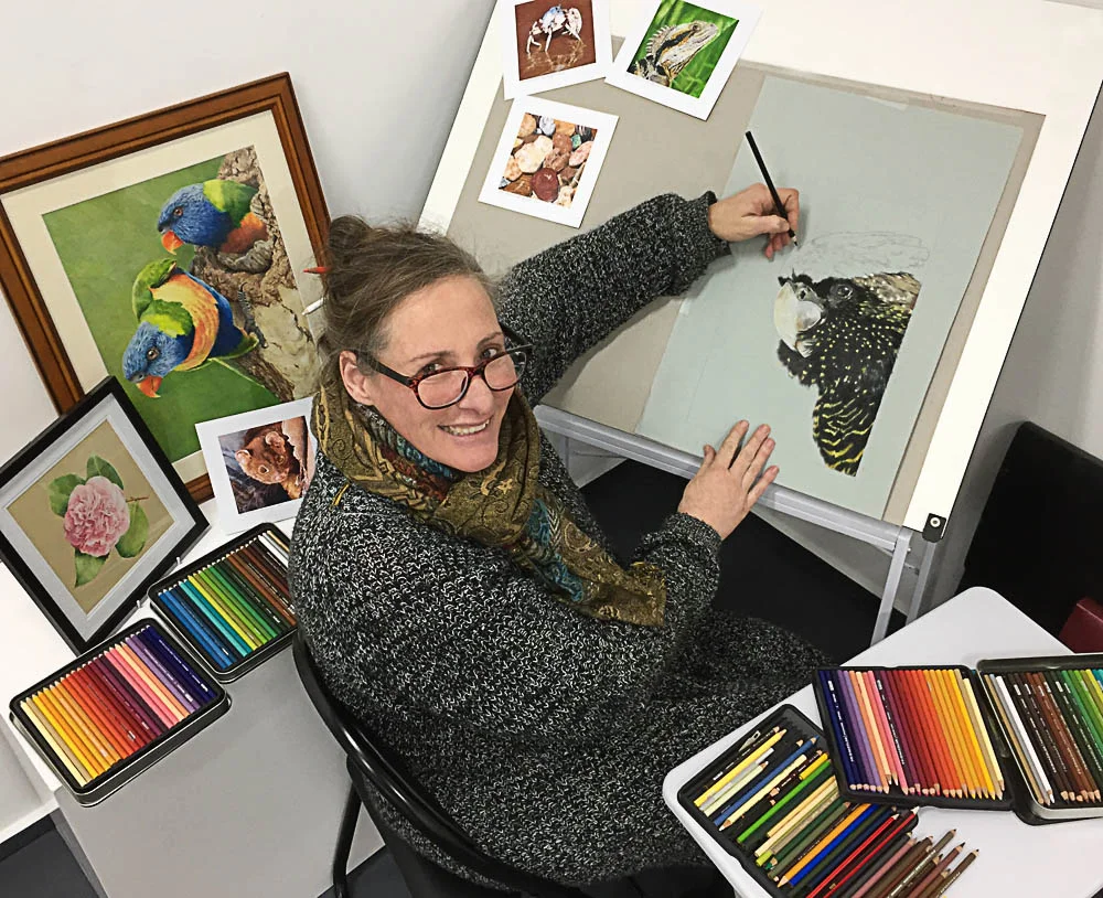 New resident of Meander Valley, Leonie Myer, at work in her studio