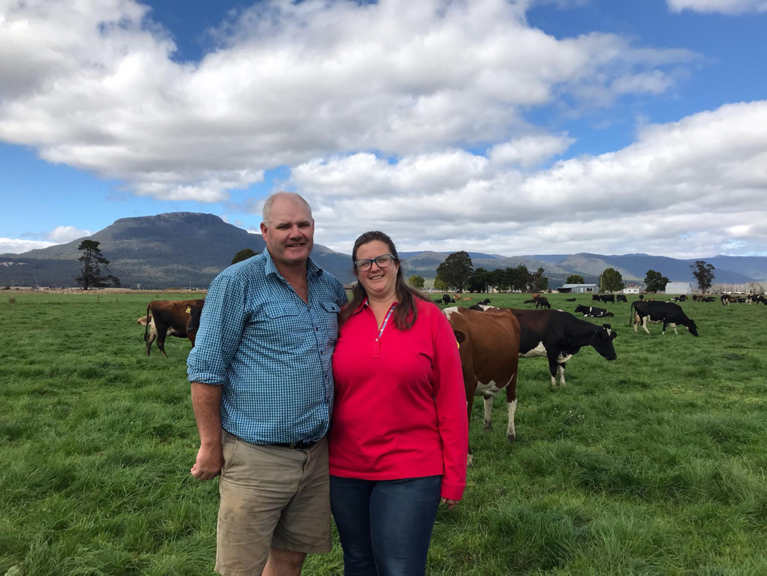 Tim and Fiona Salter from Clear Springs Dairy at Meander, named as 2019 Tasmanian Dairy Business of the Year. Photo supplied