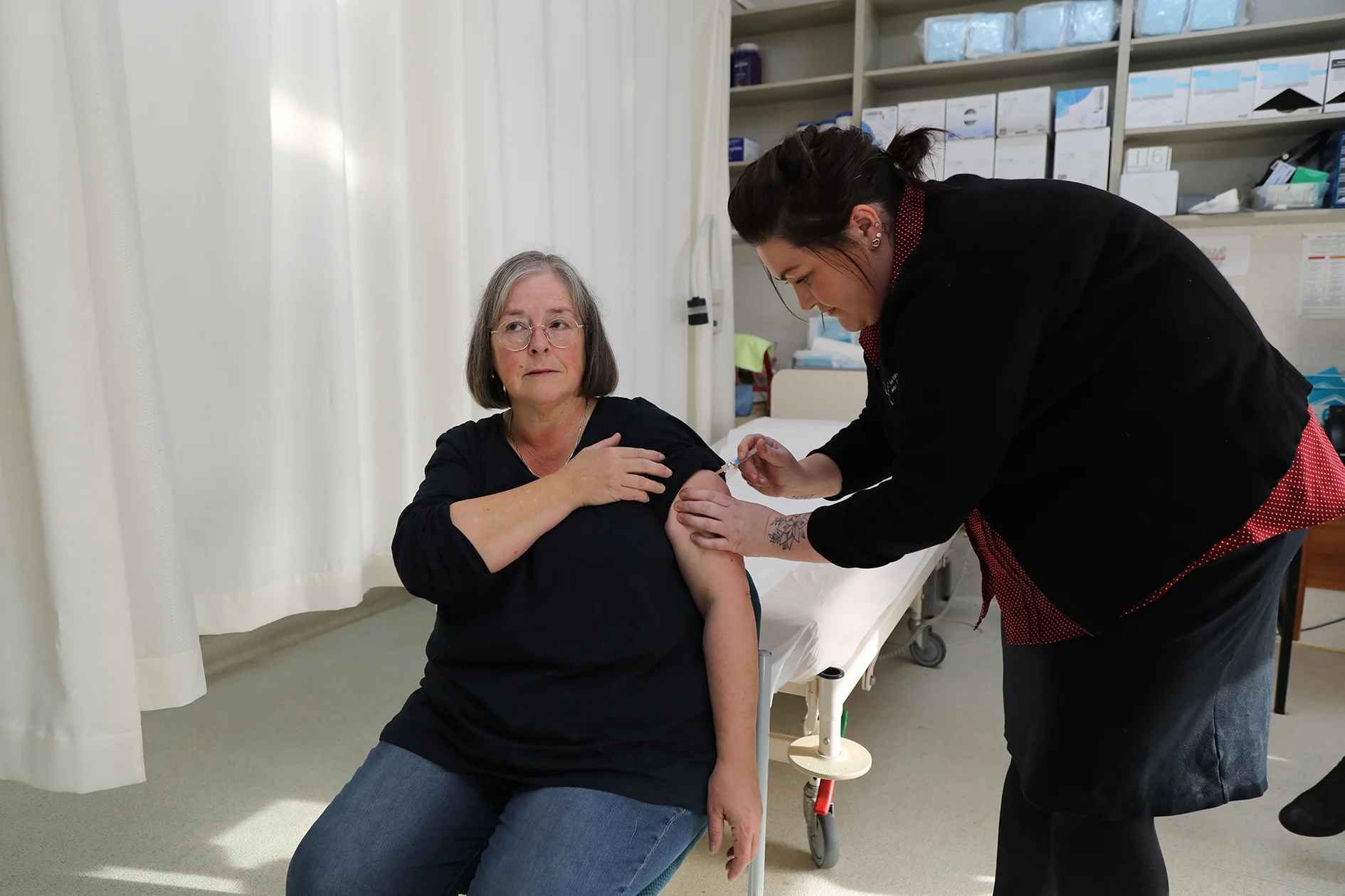 The Gazette editor, taking one for the team, courtesy of Deloraine Medical Centre. Photo by Mike Moores