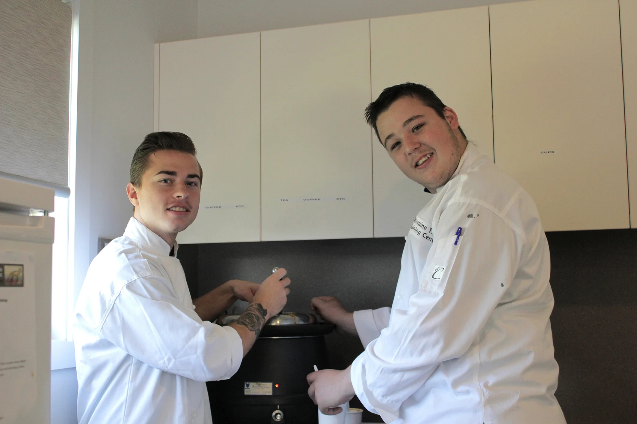 Tristan Webb and Shane Dale (right) from Deloraine Trade Training Centre. Photo by Hayley Manning