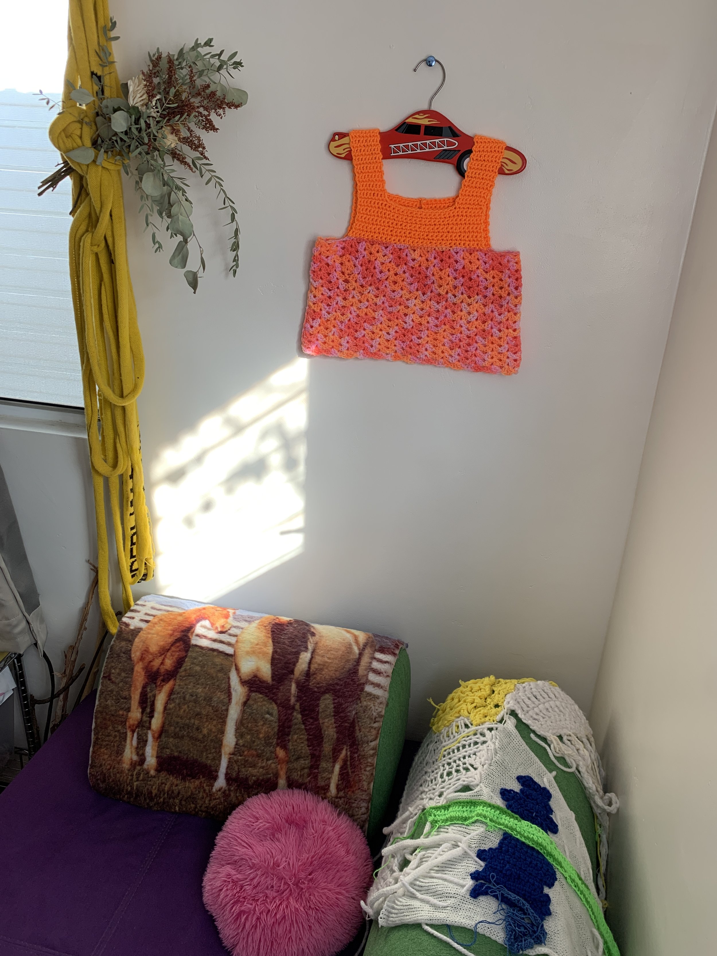 Neon Orange & Variegated Shell Crochet Tank Top