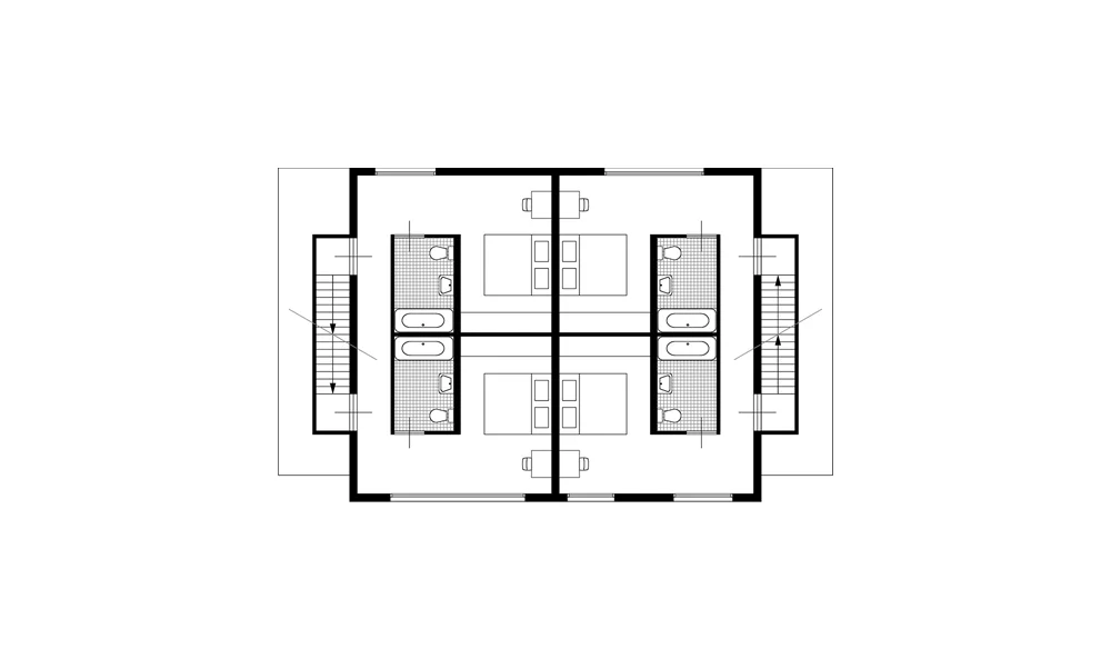 Hotel Situatie 2e verdieping / 4 x 24 m2