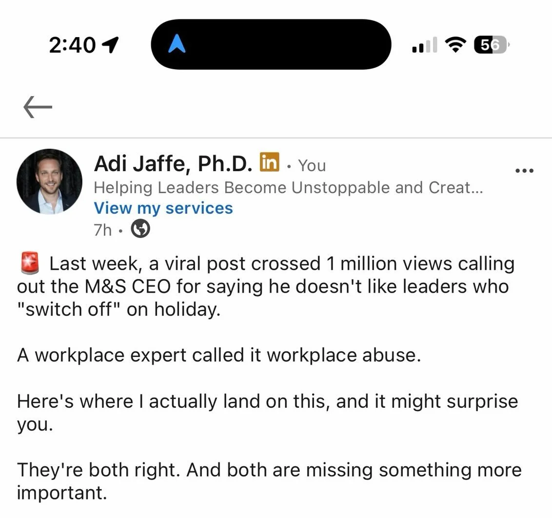 Leadership is about setting the vision, but not just for performance. The culture you support around you matters, yes for wellbeing and longevity and mental health, but also for burnout, and retention, and performance. Don&rsquo;t get it twisted - se