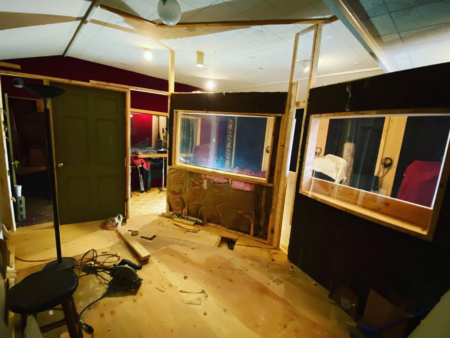 The drum room has increased in size from roughly 580 to 1050 cubic feet. Looks HUGE from this angle! #drumroom #drum #drummic #recordingstudio #isobooth