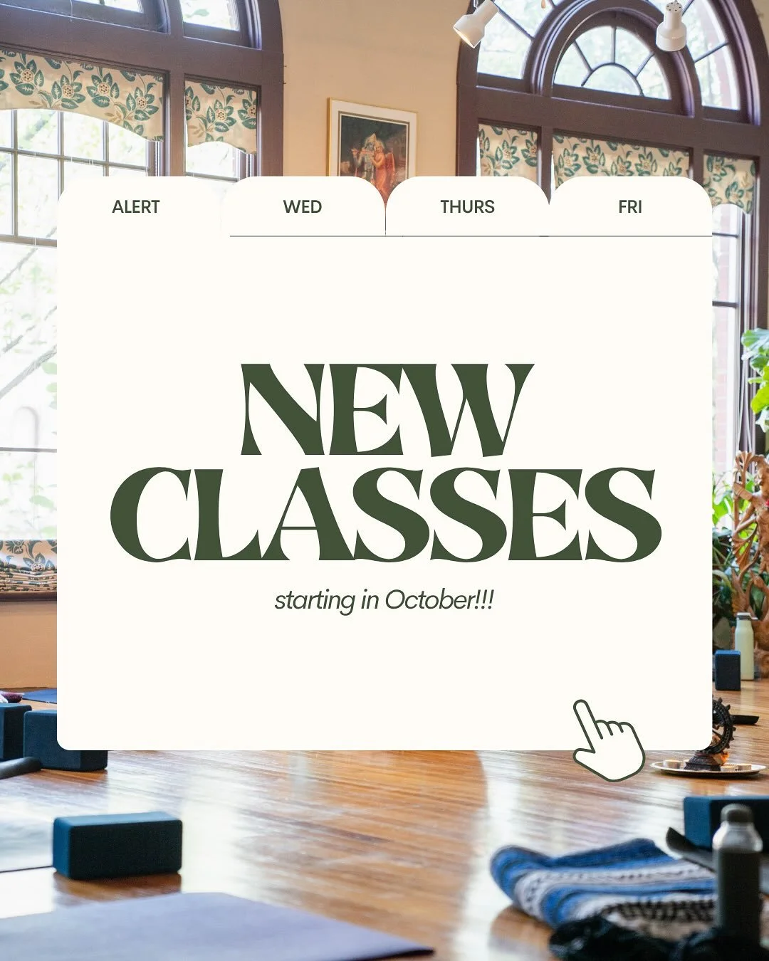 ‼️NEW CLASSES ALERT ‼️

📿 Wednesday 6pm: Mandala Flow with Brenda @_brendaareyna_ 

&nbsp;🔮 Thursday 4pm: Restorative Yoga with Sound Healing with Claudia @claudiabibow 

🤸 Friday 9:30am: Vinyasa Flow with Julie @_julielearned_ 
*same class, new t
