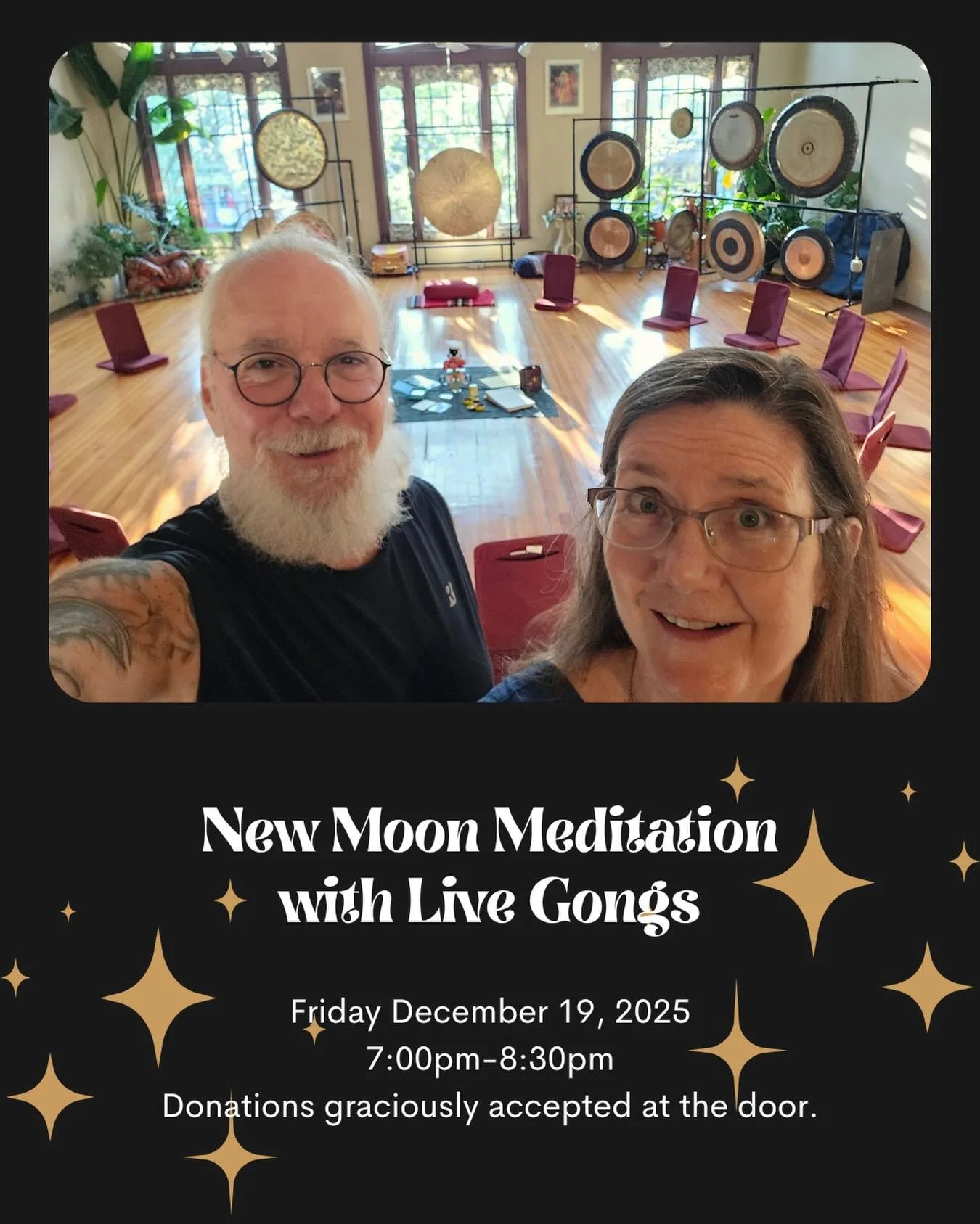 Make your holidays happier with a MoonWish on the returning light of the New Moon on Friday, 12/19 from 7:00-8:30 PM with Nini and Tom. Catch the wave with LIVE gongs as we move towards Winter Solstice, prepare for holiday festivities and kindle the 