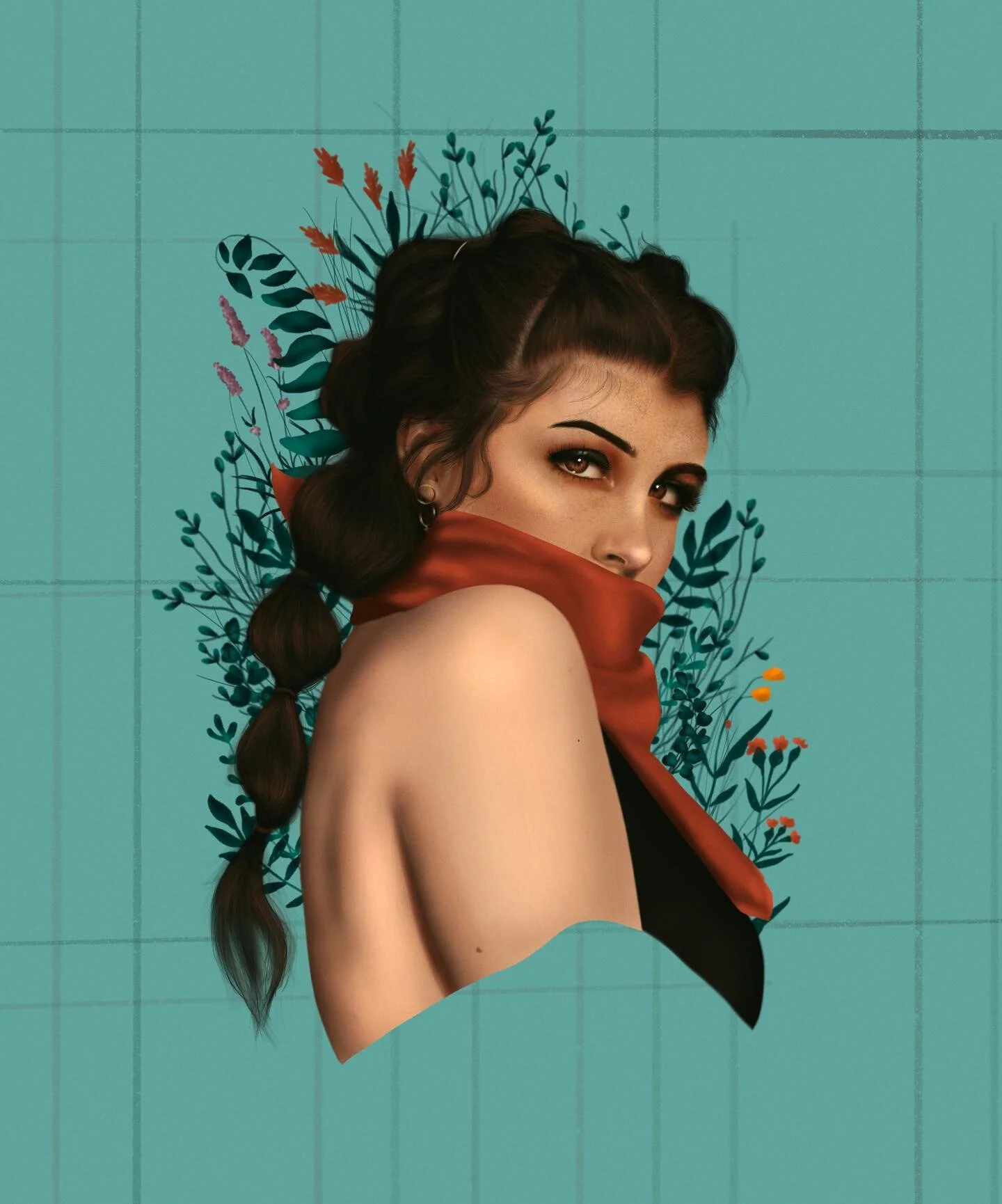 Been on a digital portrait kick 🦵🖼 so excited about the small improvements each time 🤩!! illustration model is the lovely @lizpagss 💛💛 #graphicdesign #digitalillustration