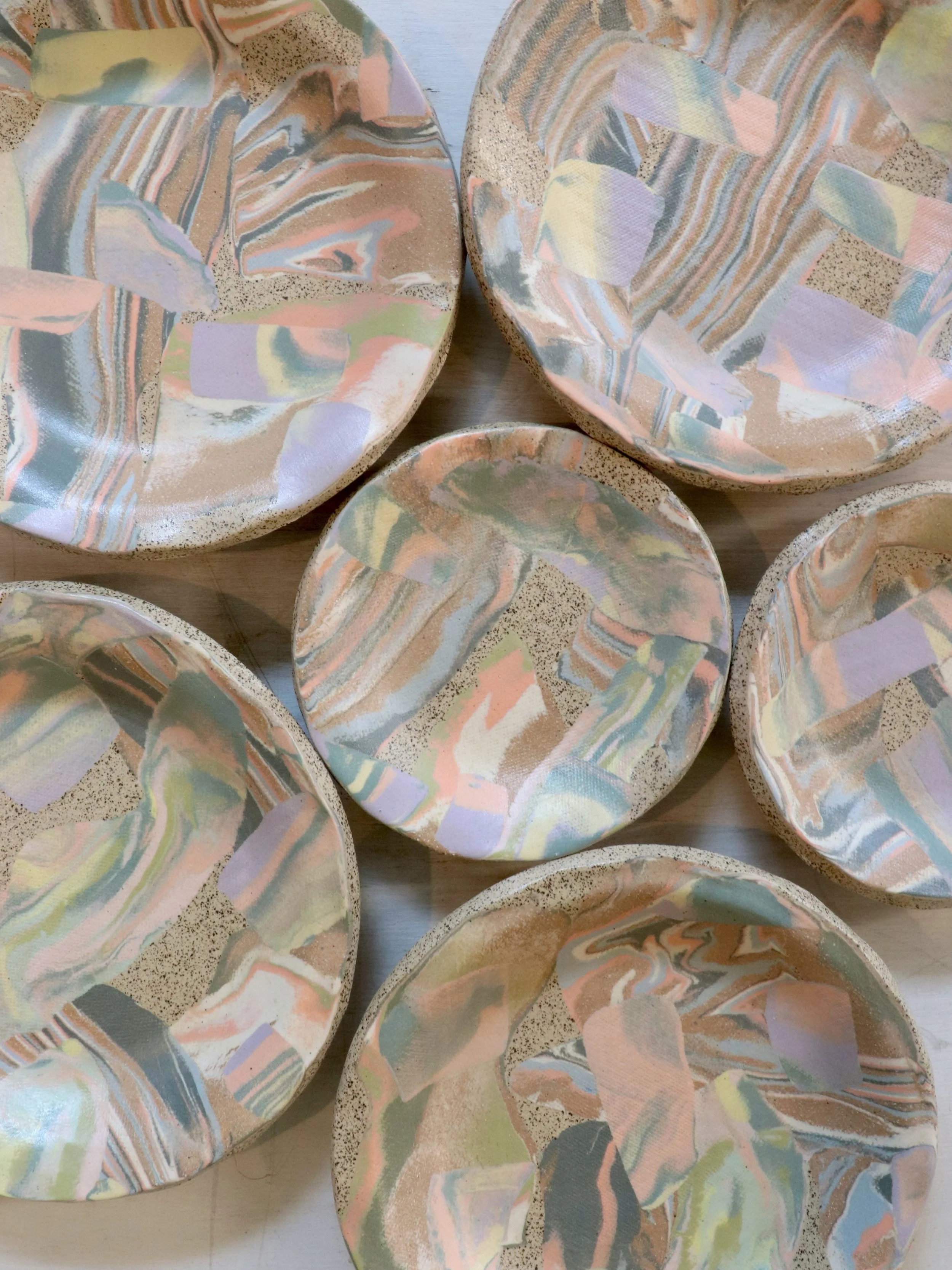 It&rsquo;s been awhile (years?!🙃) but the M&eacute;lange series is making a little comeback! I gathered up my leftover nerikomi colored clay blocks used in previous work to create some fun pieces for upcoming fall mrkts! (to be honest I kind of want