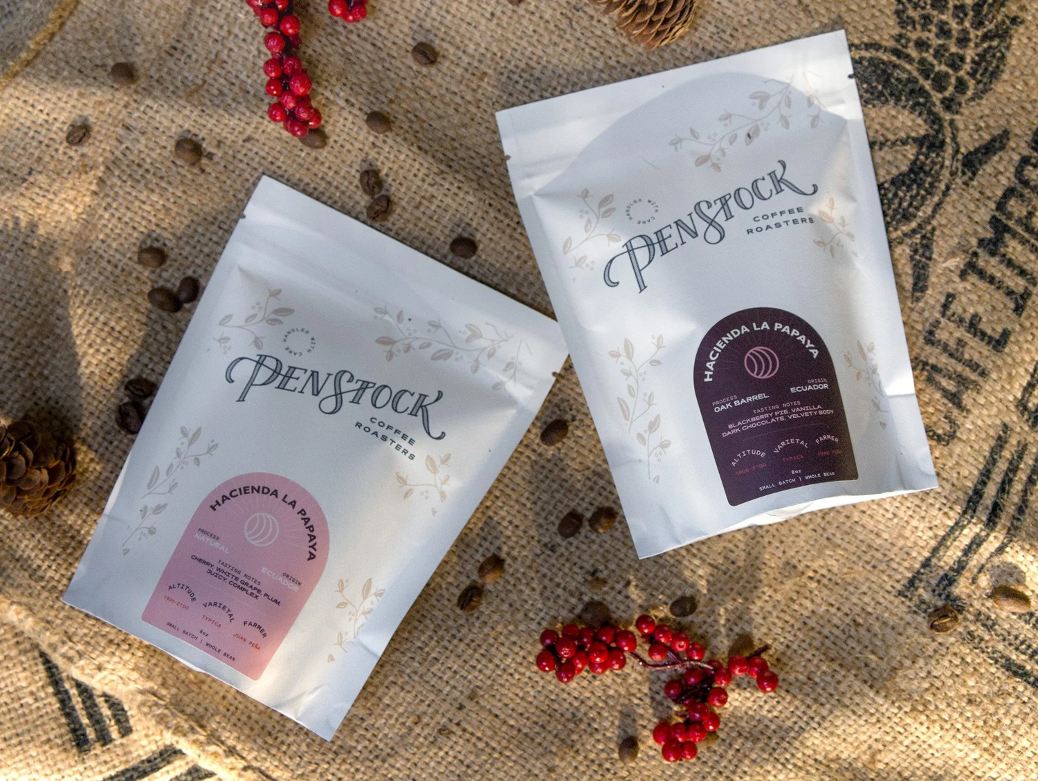 A white bag of coffee beans from Rosso Coffee Roasters