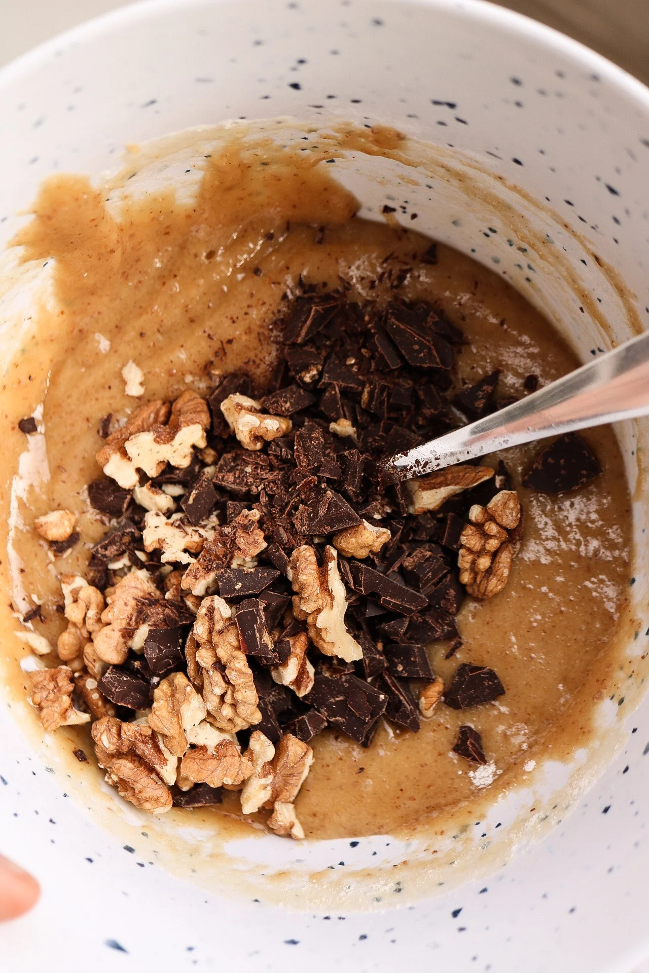 The batter before folding in the nuts and chocolate chunks.